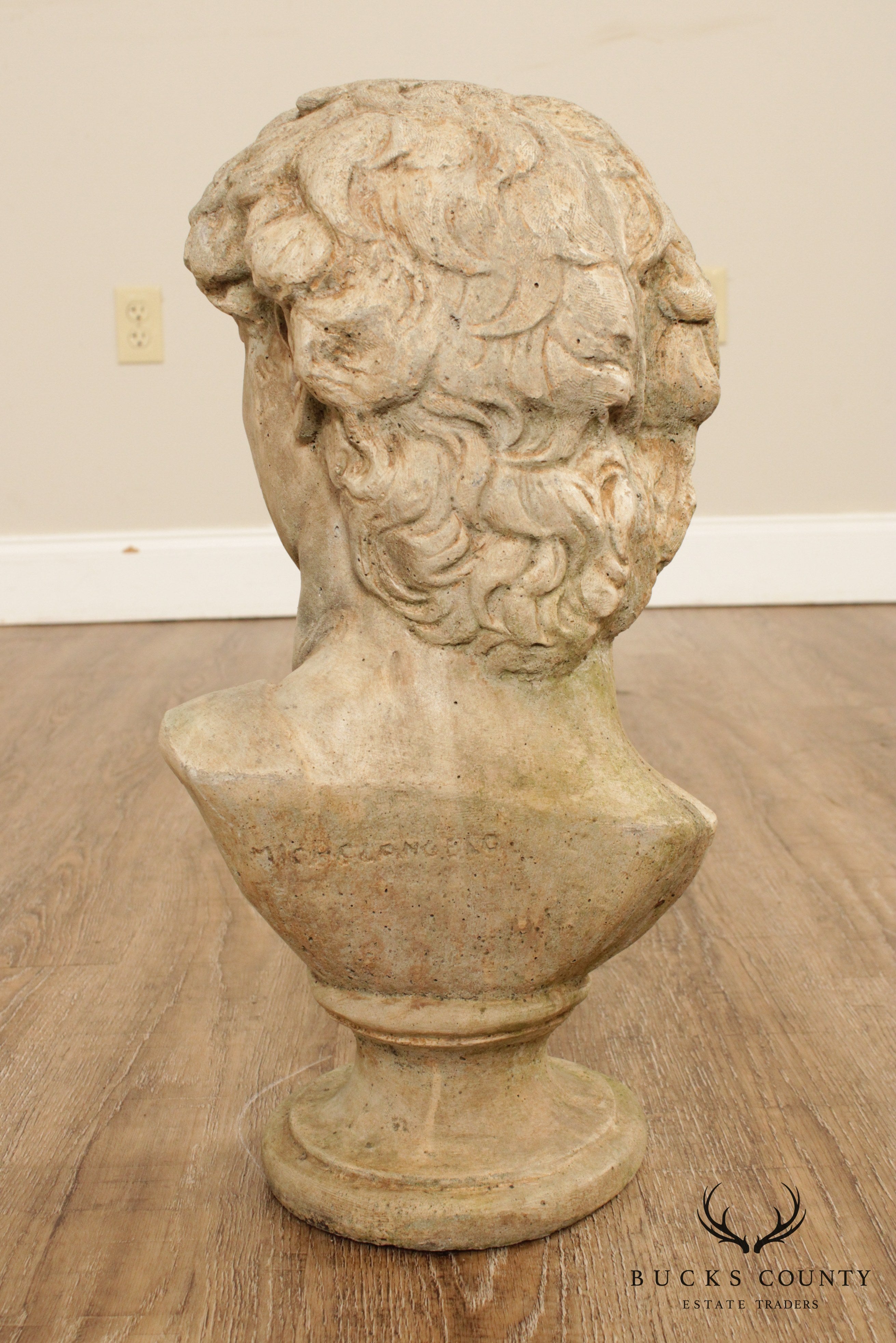 Vintage Cast Stone Garden Bust of Michelangelo's David