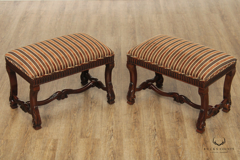 Andre Originals French XIV Style Pair of Carved Benches