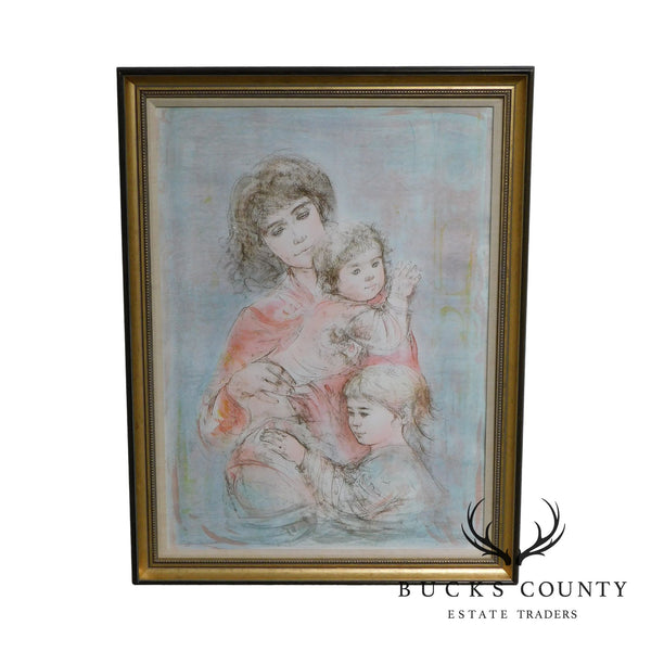 Edna Hibel Signed Framed Limited Edition Color Lithograph "Mother and Two Children" # 155/295