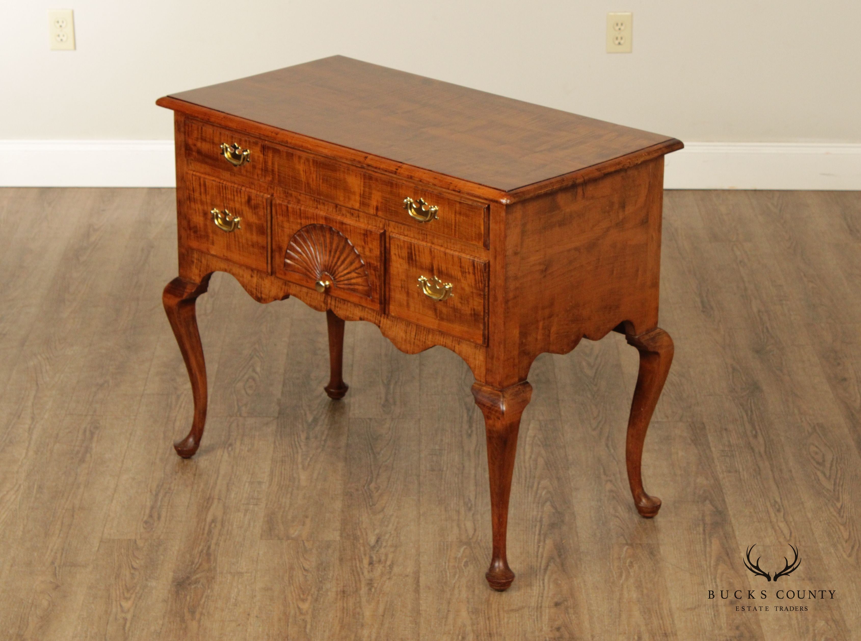 Hand Crafted Queen Anne Style Tiger Maple Lowboy