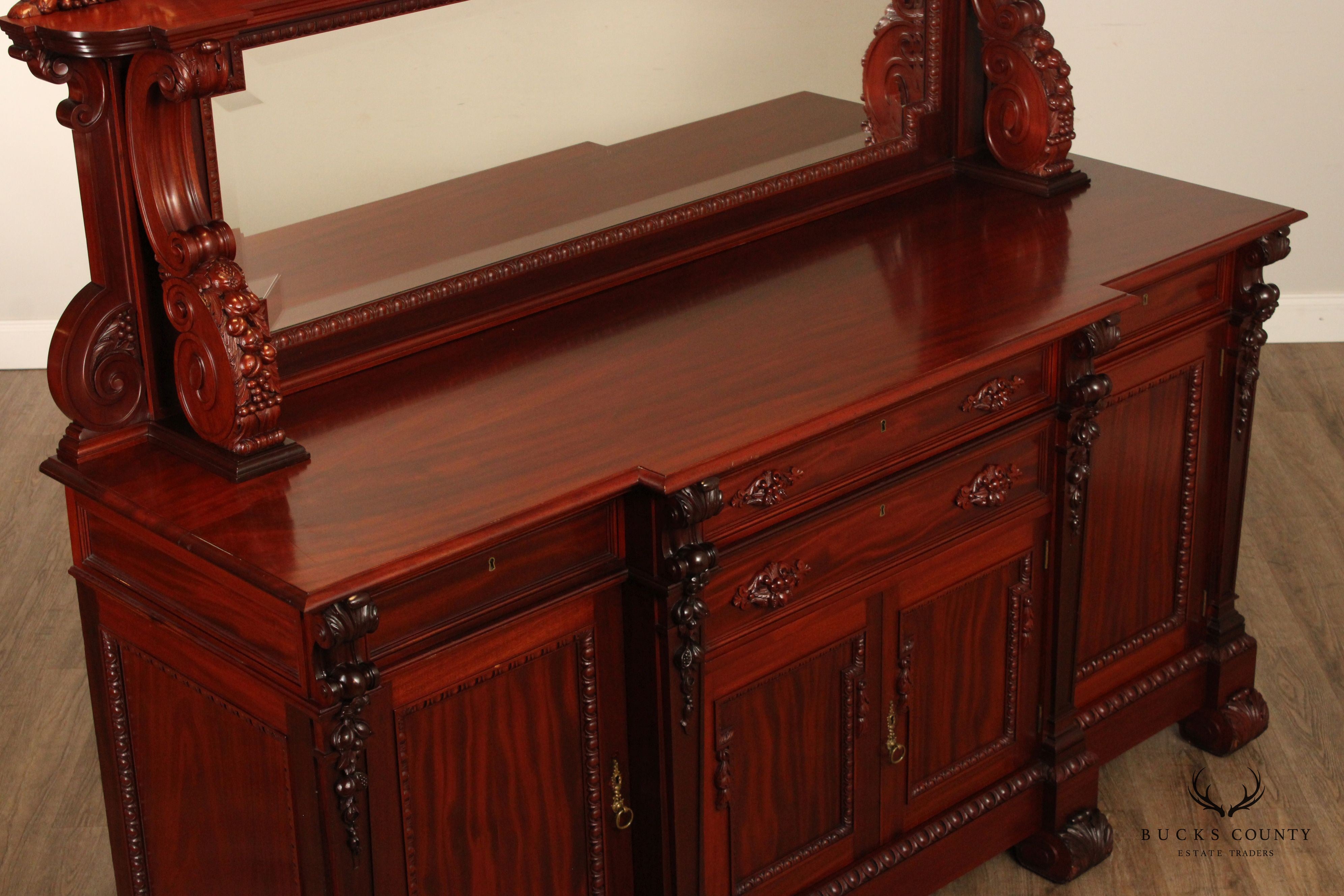 Renaissance Revival Carved Mahogany Sideboard with Mirror