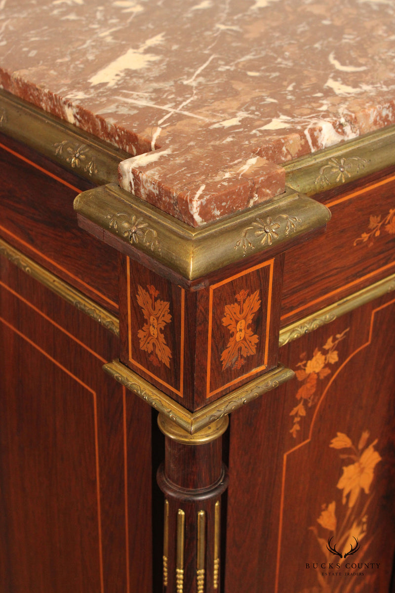 Antique 19th C. French Napoleon III Marquetry Inlaid Marble Top Cabinet
