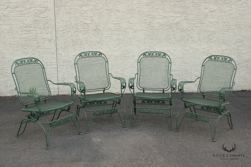 Vintage Wrought Iron Set Four Outdoor Patio Spring Chairs