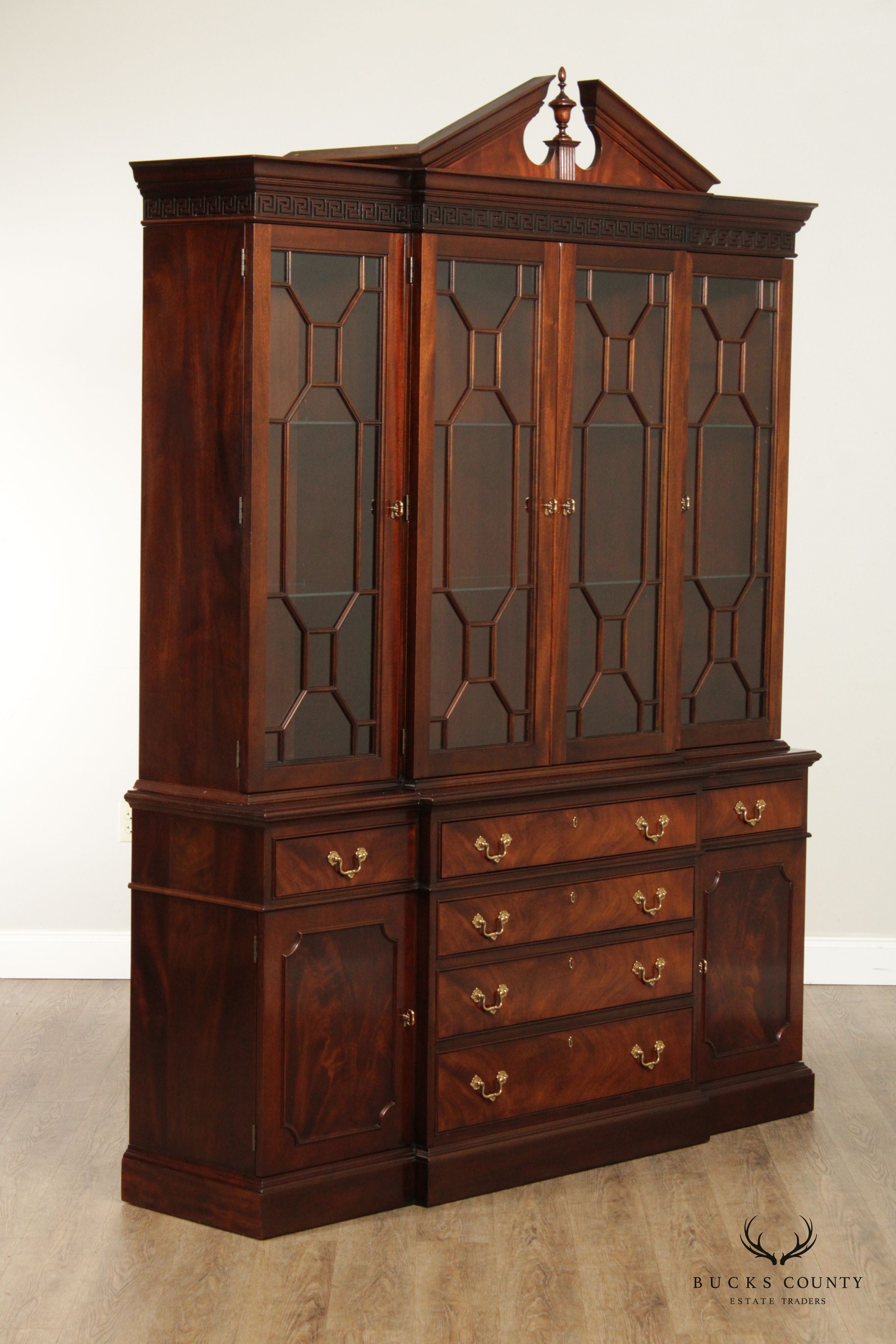 Stickley Chippendale Style Mahogany Breakfront China Cabinet