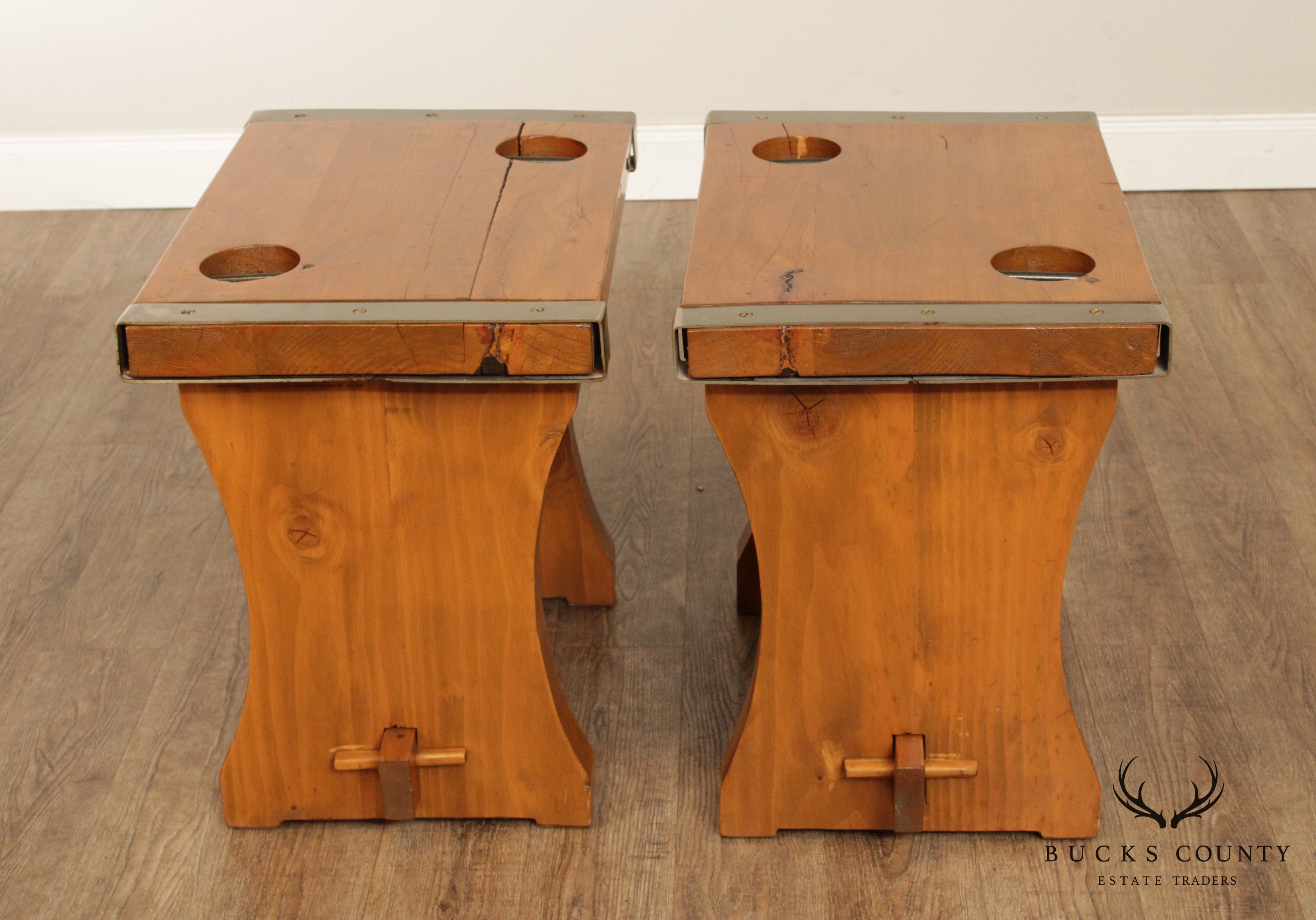 Custom Nautical Ships Hatch Style Pair Side Tables