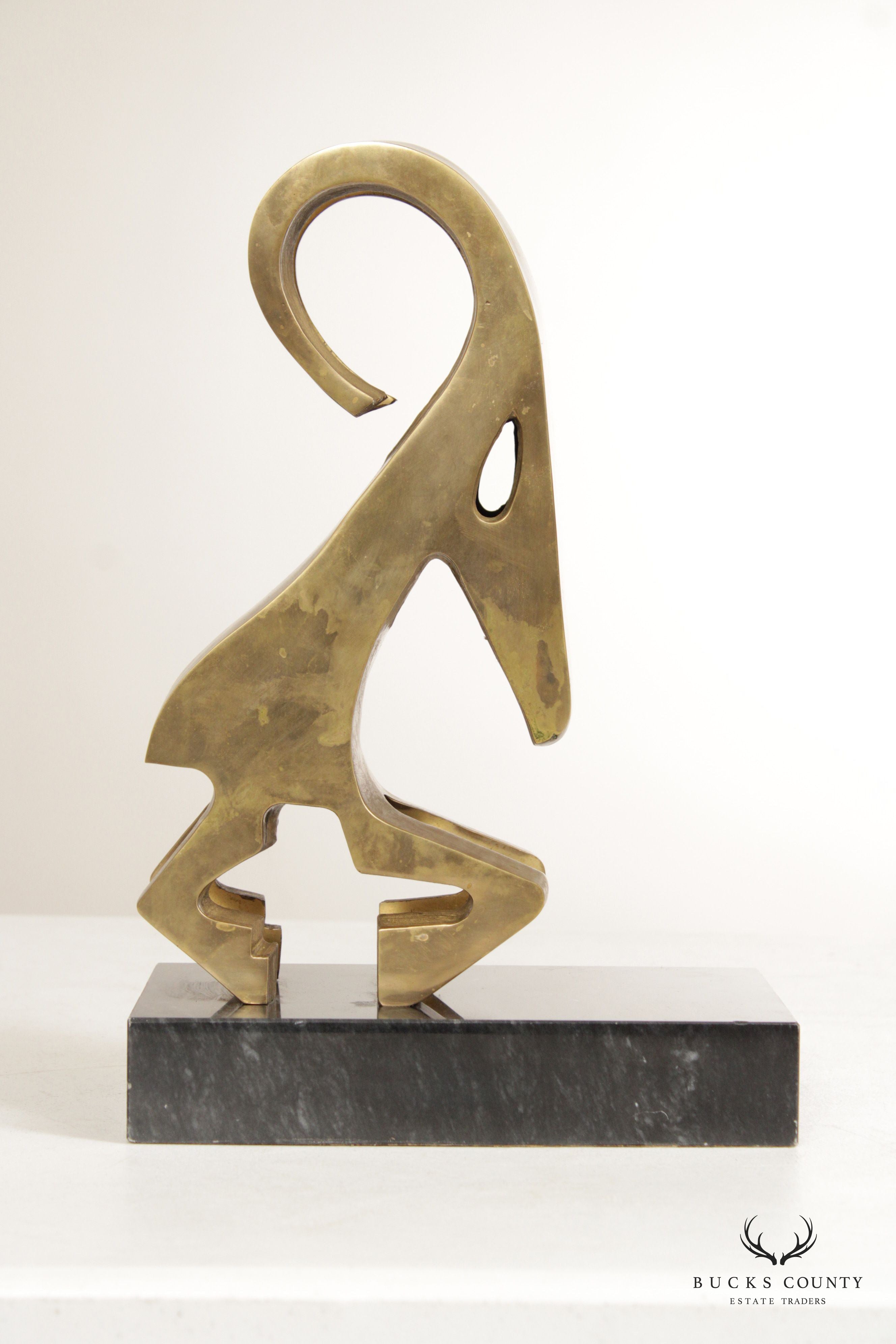 Modernist Abstract Brass Ram Sculpture