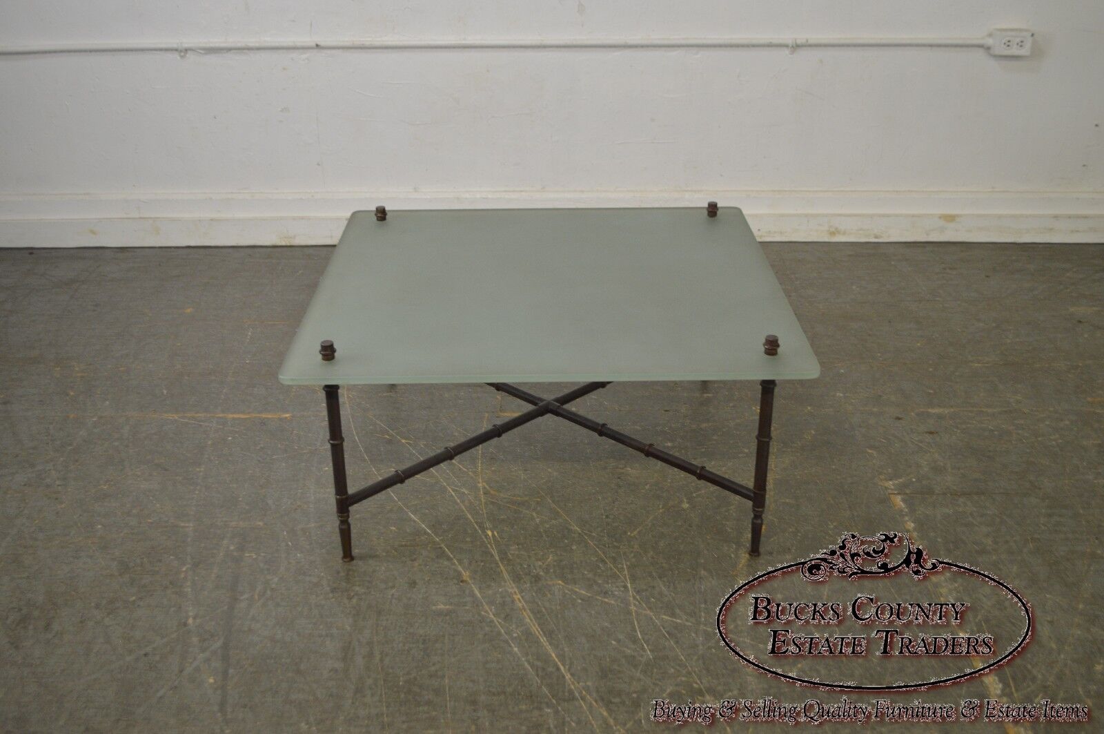 Faux Bamboo Brass Base Frosted Glass Top Coffee Table