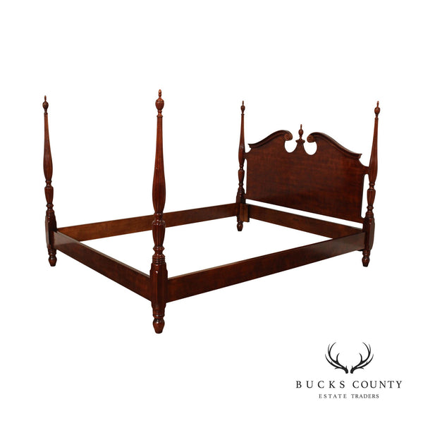 Henredon Chippendale Style Carved Cherry Queen Poster Bed