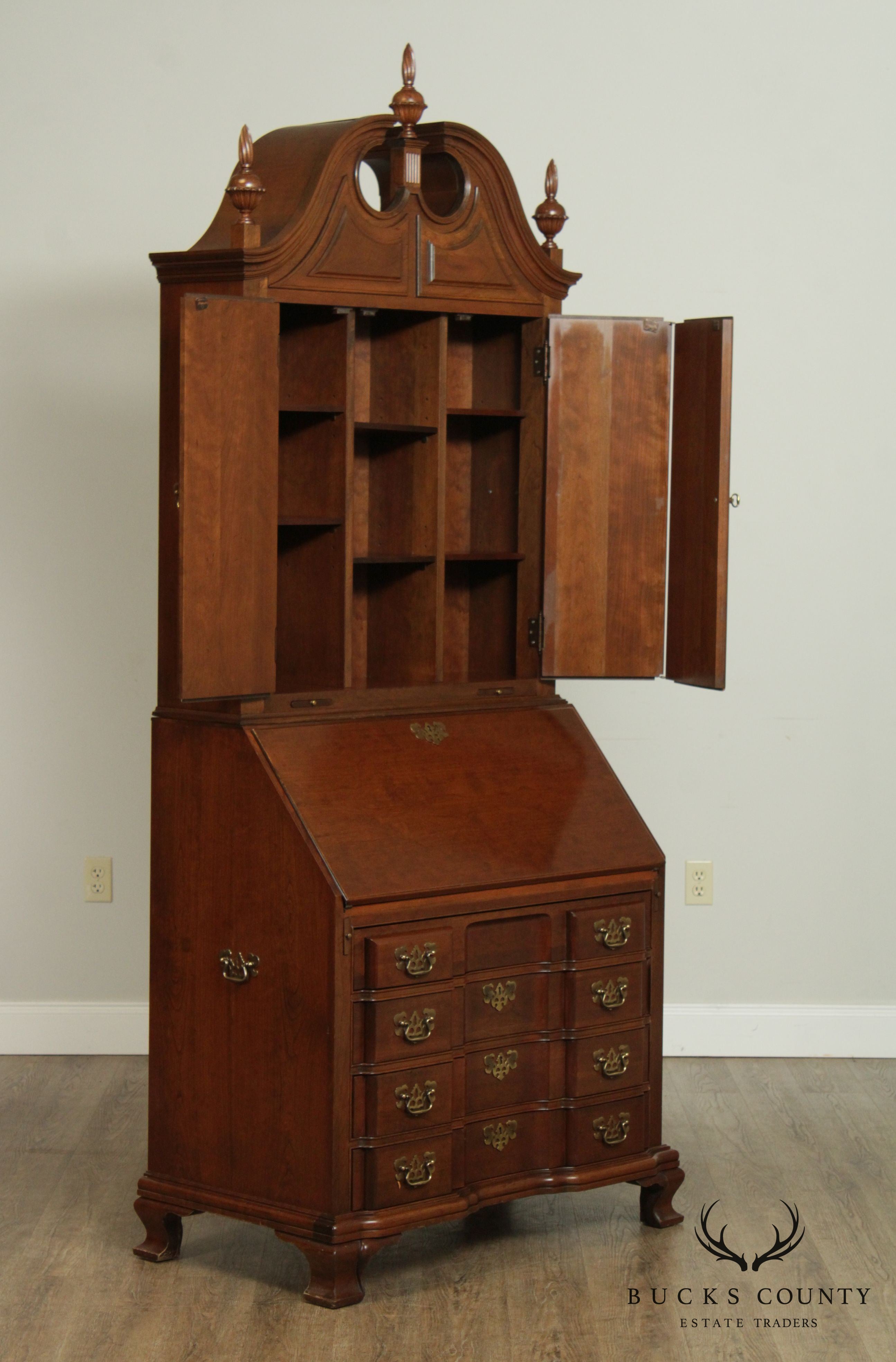 Maddox Chippendale Style Cherry Clock Front Secretary Desk