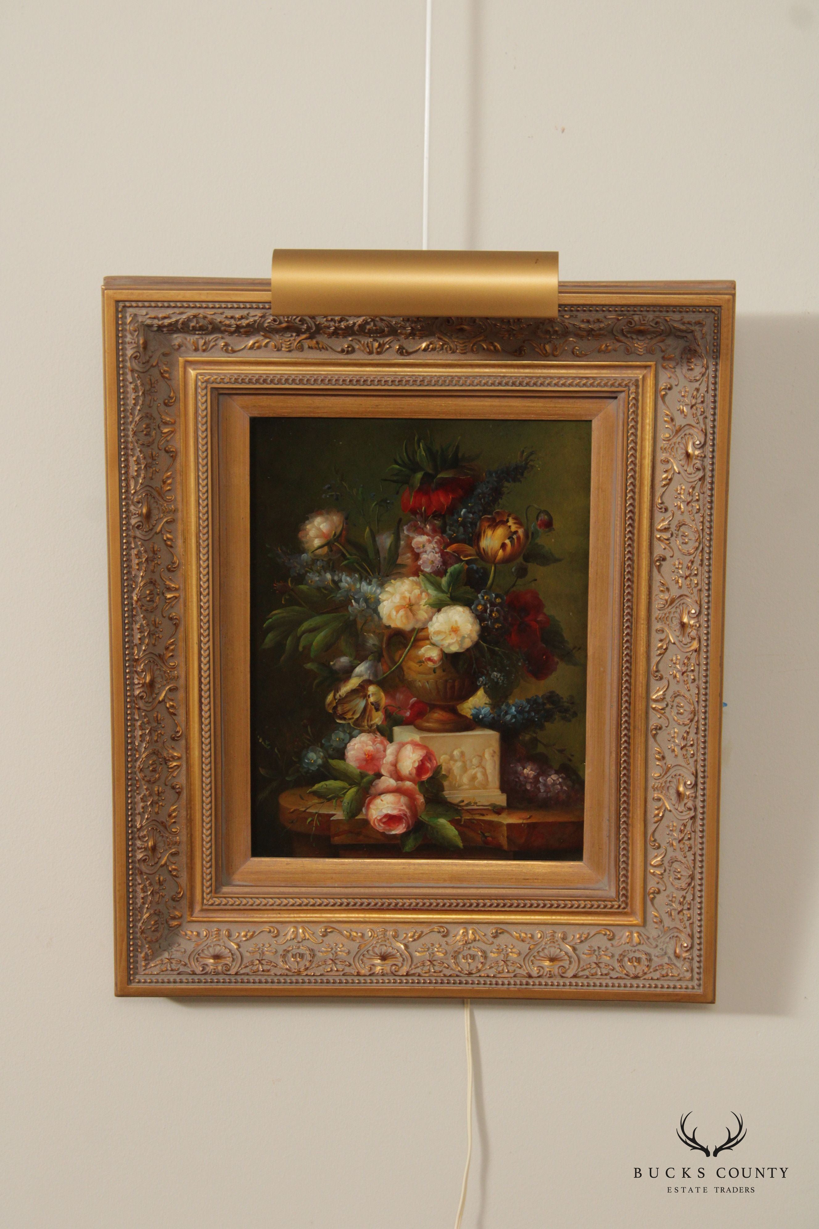 Gilt Frame French Victorian Style Floral Still Life Oil Painting