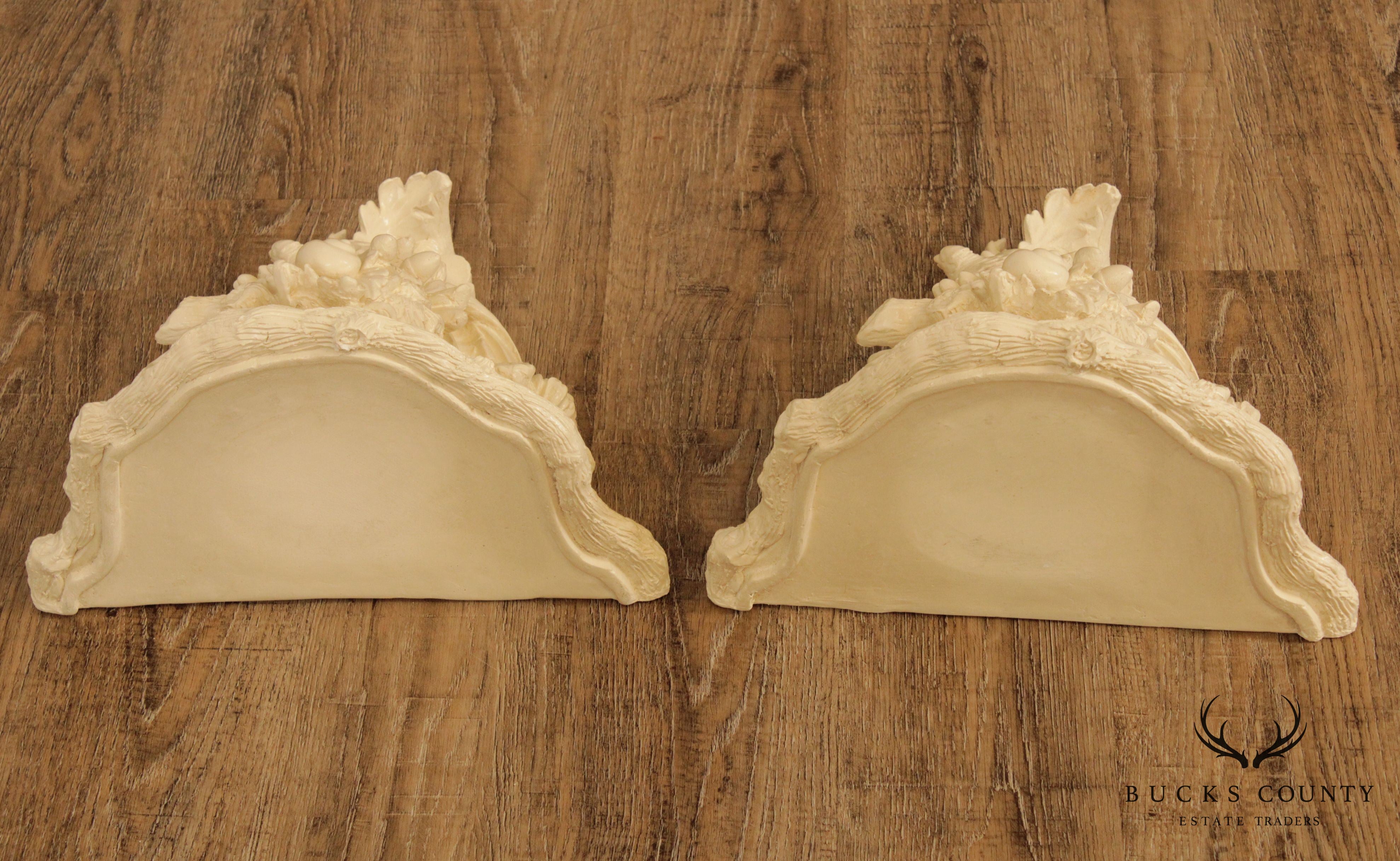 Hollywood Regency Vintage Pair Faux Bois Wall Brackets