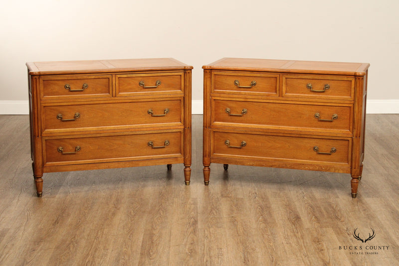 Baker Milling Road Neoclassical Directoire Style Pair of Walnut Chests of Drawers
