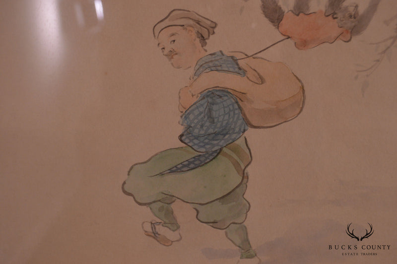 Vintage Chinese Watercolor Drawing, Custom Framed