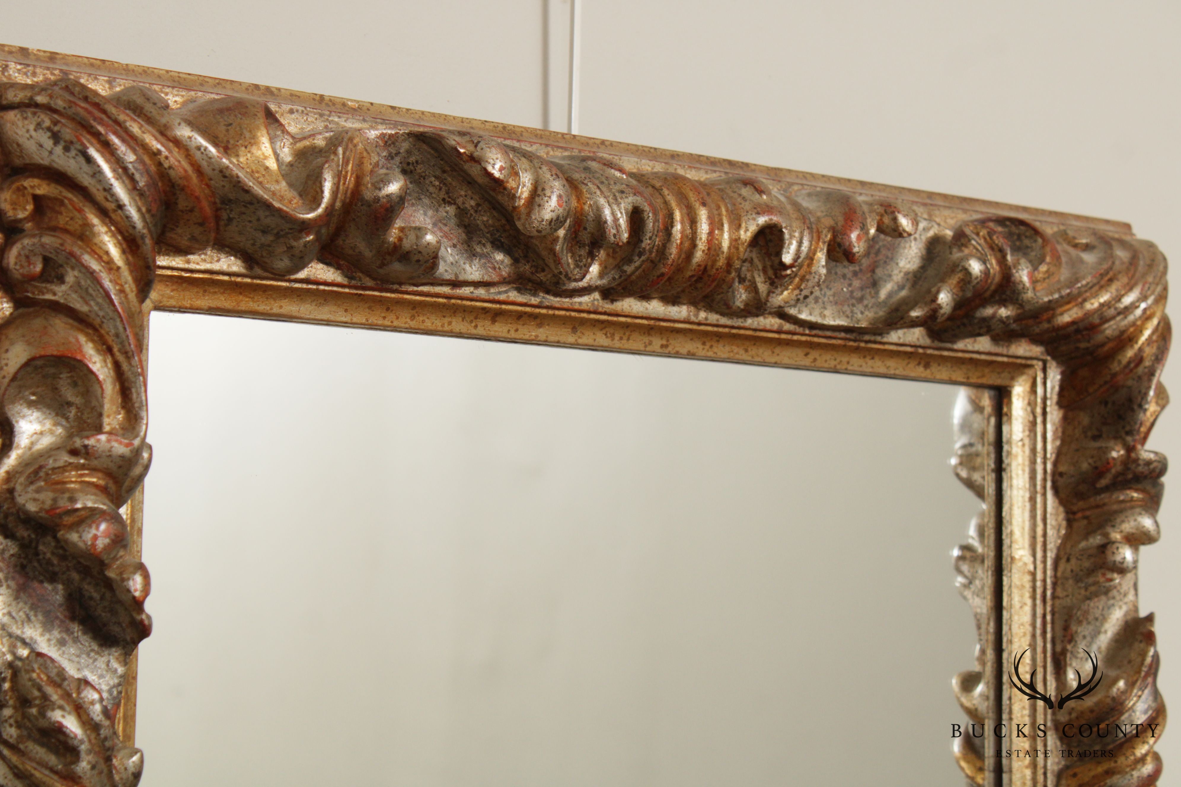 Neoclassical Style Silver Gold Carved Wall Mirror