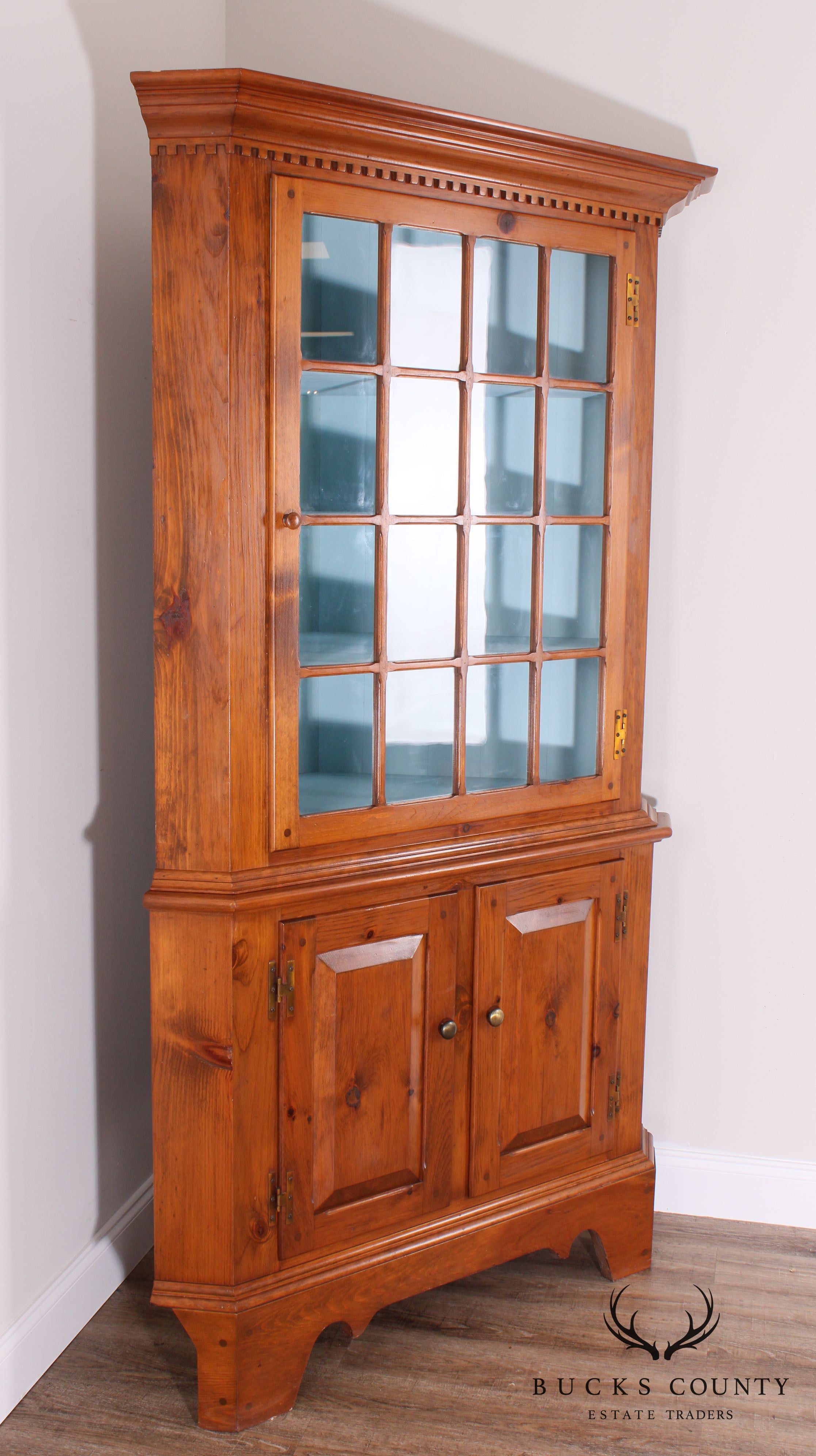 Country Pine Hand Crafted 2 Piece Corner Cabinet