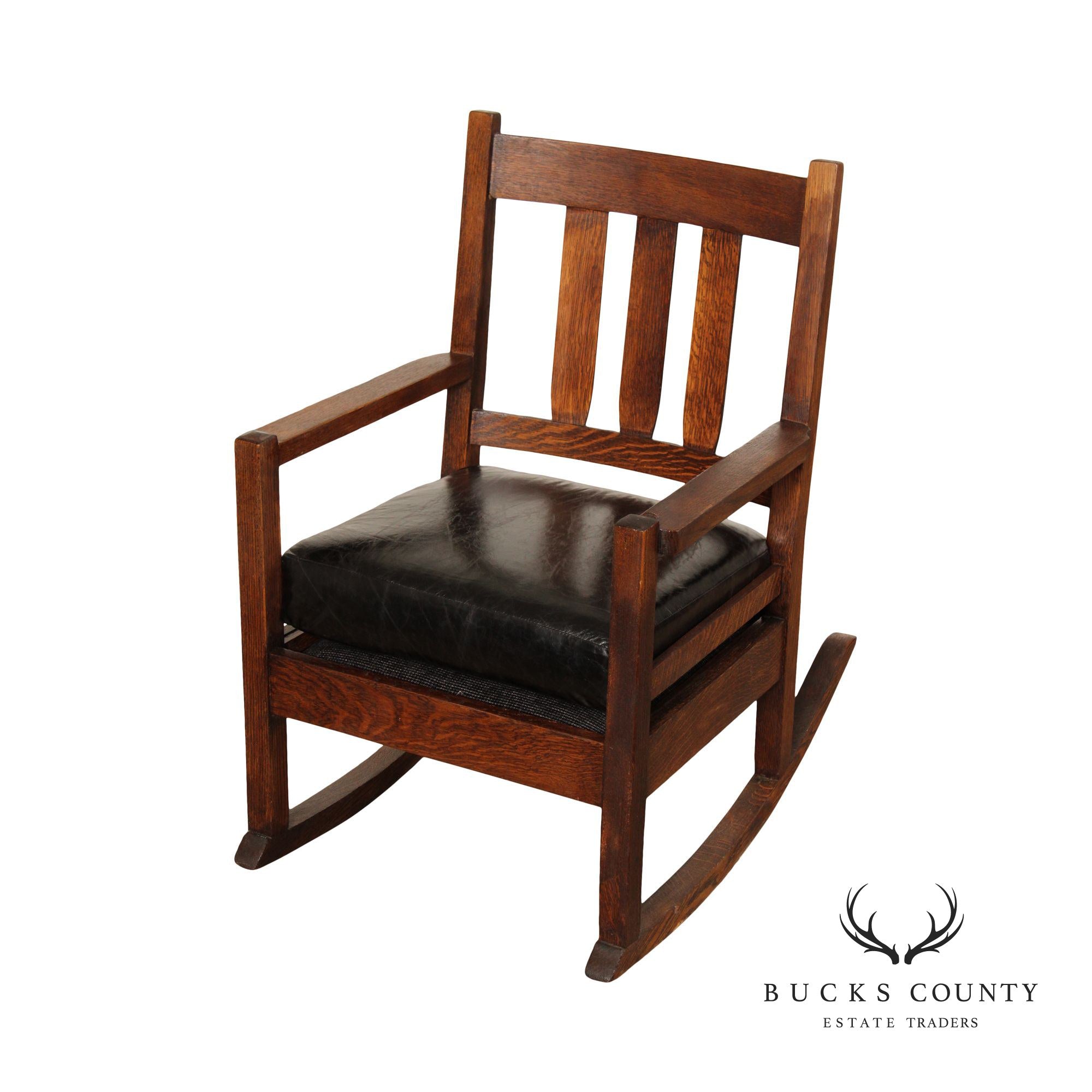 Stickley Brothers Antique Mission Oak and Leather Rocking Chair