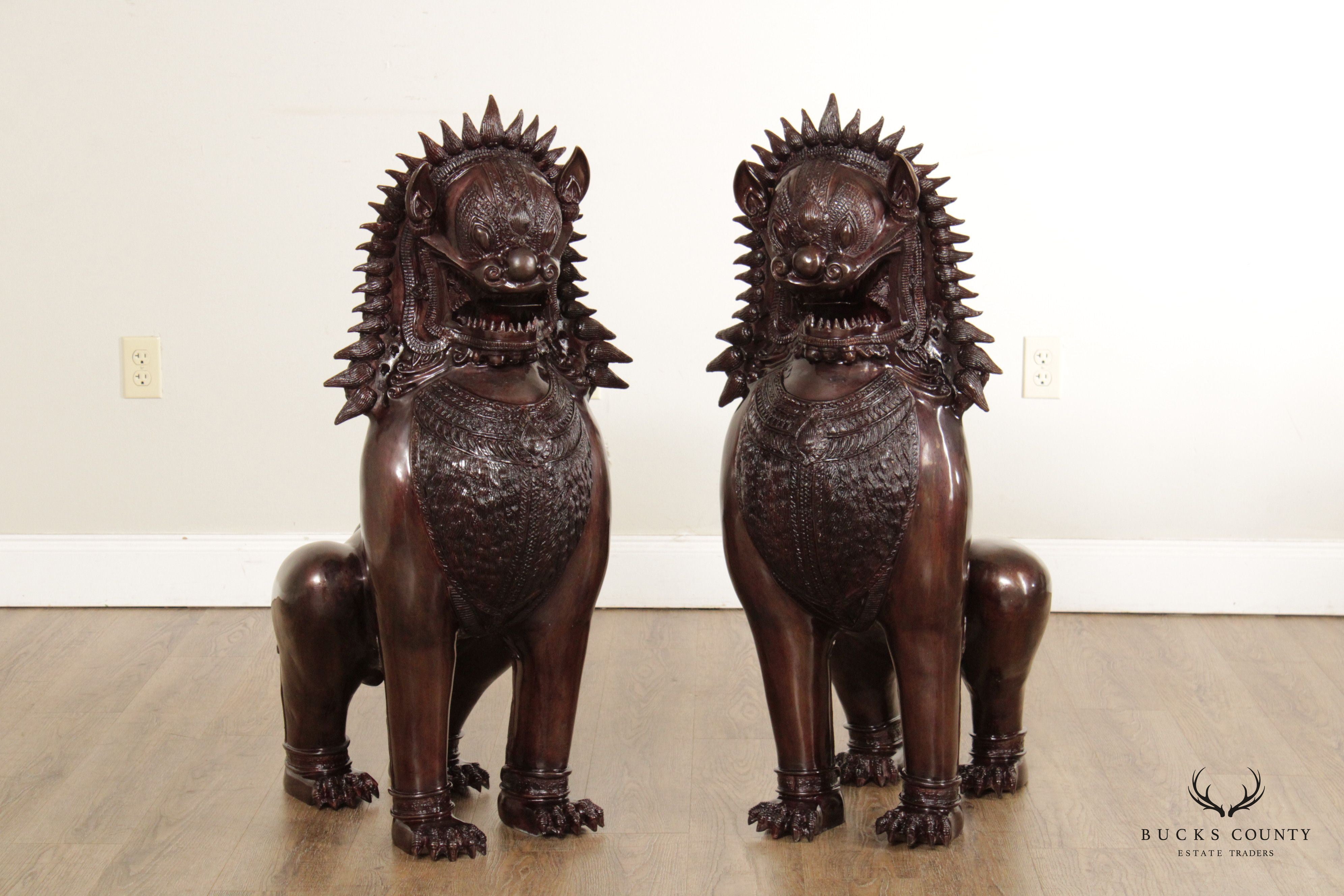 Quality Pair of Large Thai Foo Dog Bronze Statues