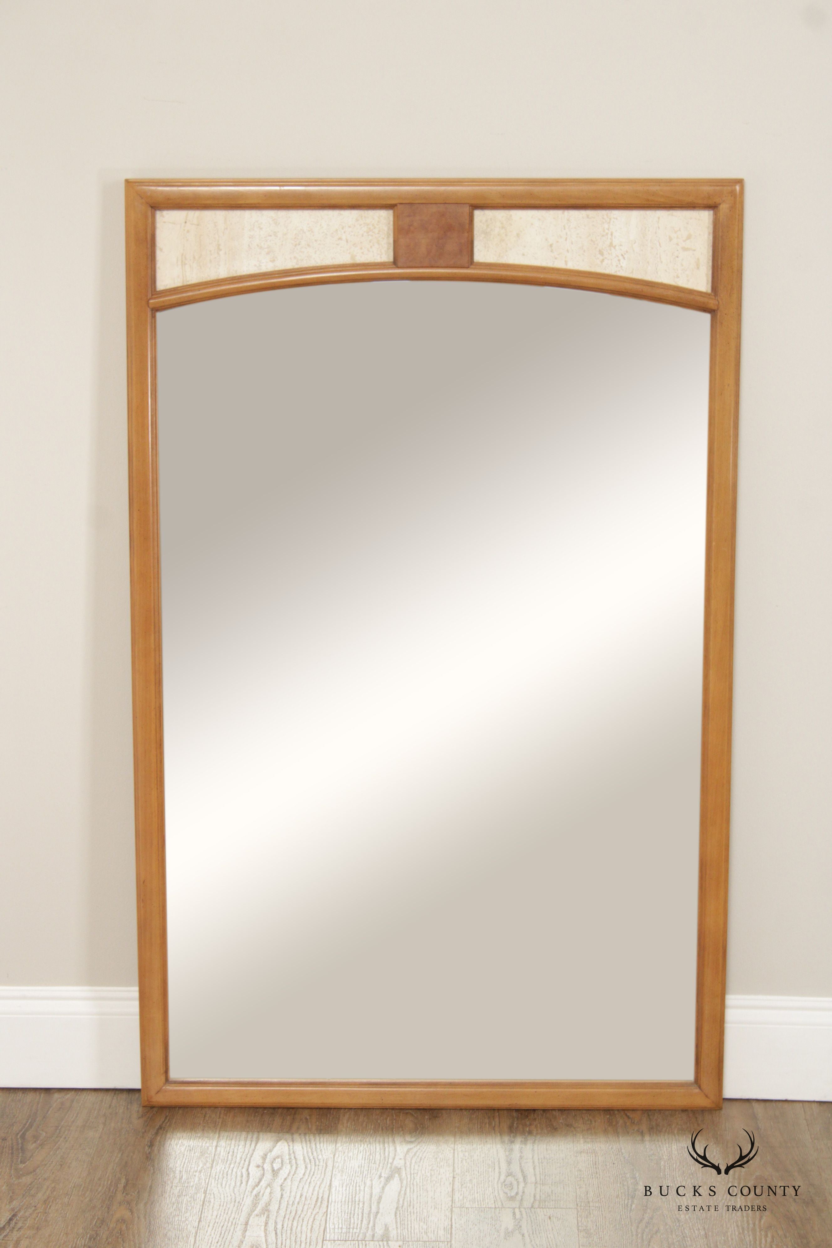 Mid Century Modern Arched Travertine Accent Wall Mirror