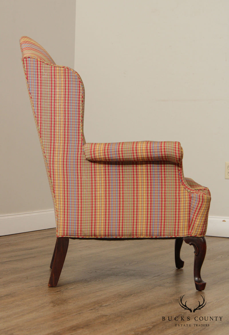 Queen Anne Style Vintage Mahogany Wing Chair