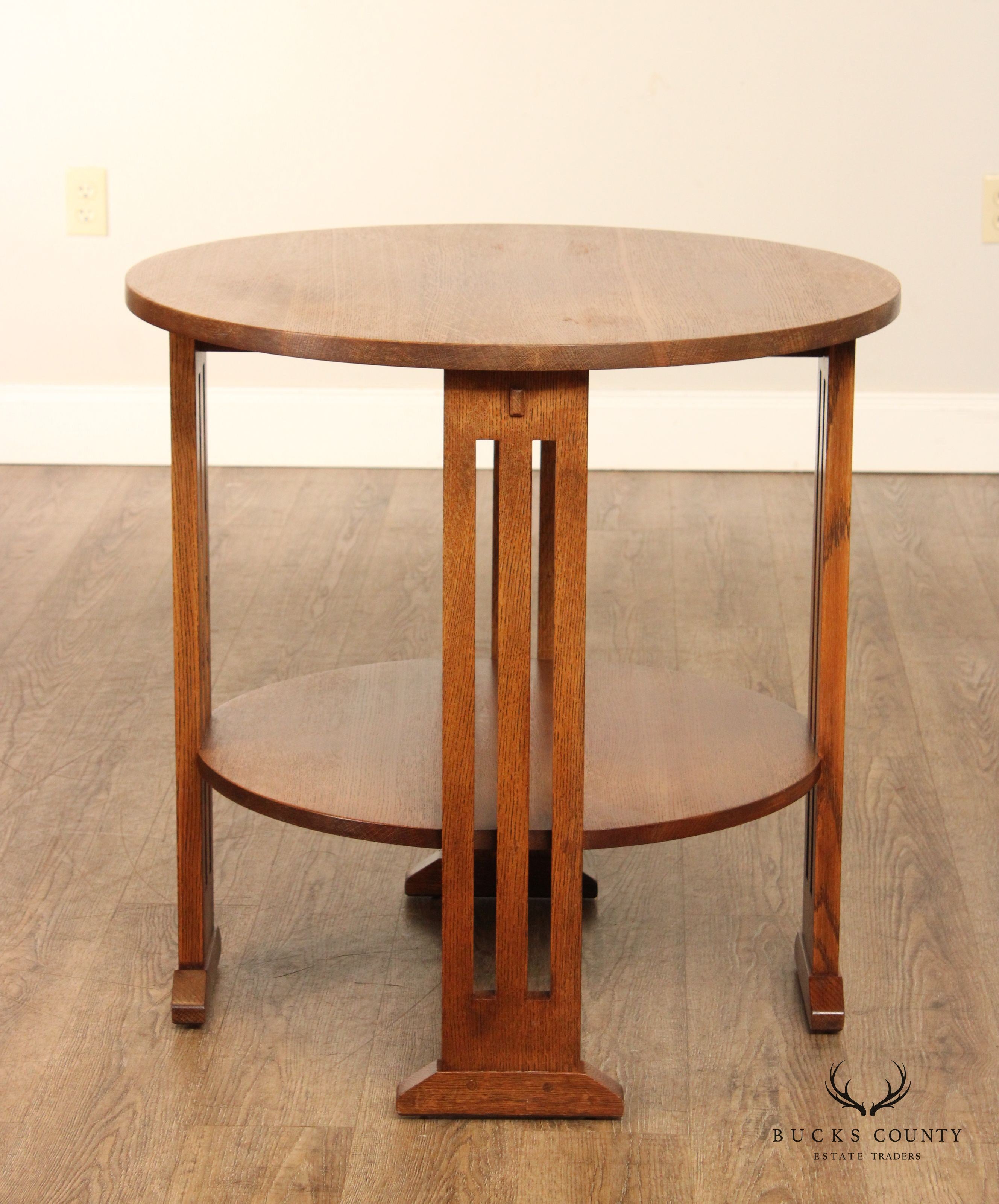 Stickley Mission Collection Oak Two-Tier Round Side Table