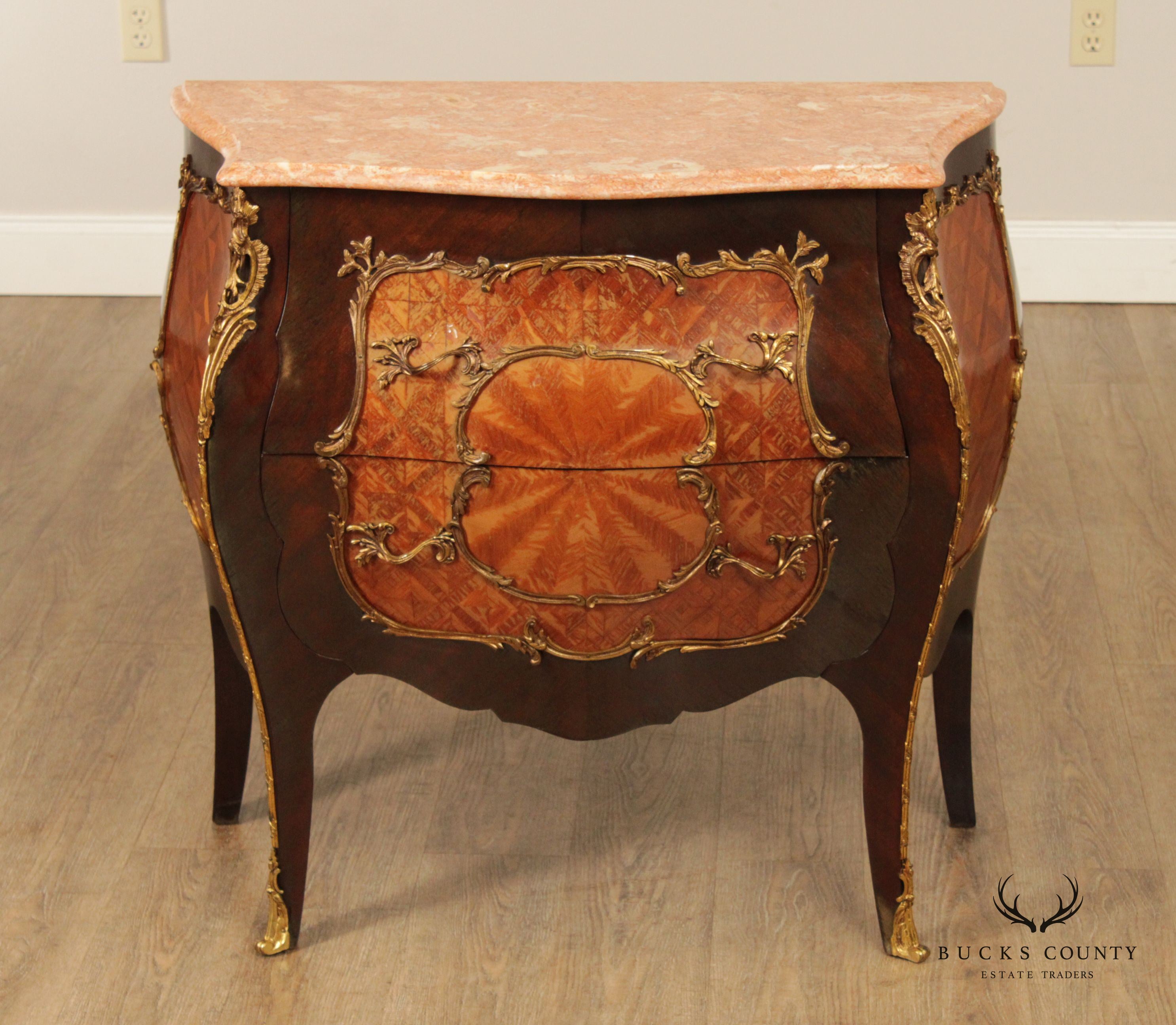 French Louis XV Style Bombe Marble Top Commode