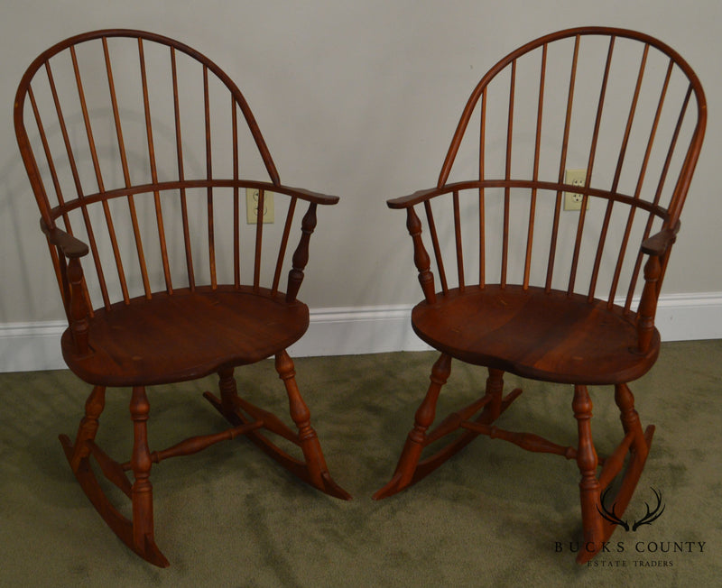 Martins Chair Shop Inc Bench Made Solid Cherry Sackback Pair of Windsor Rockers (B)