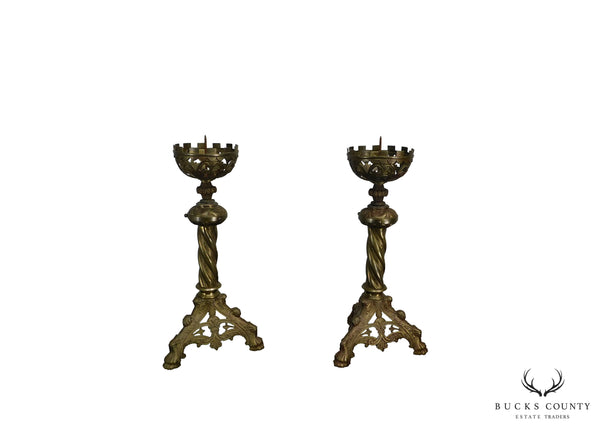 Victorian Gothic Renaissance Aesthetic Pair Brass Candle Prickets