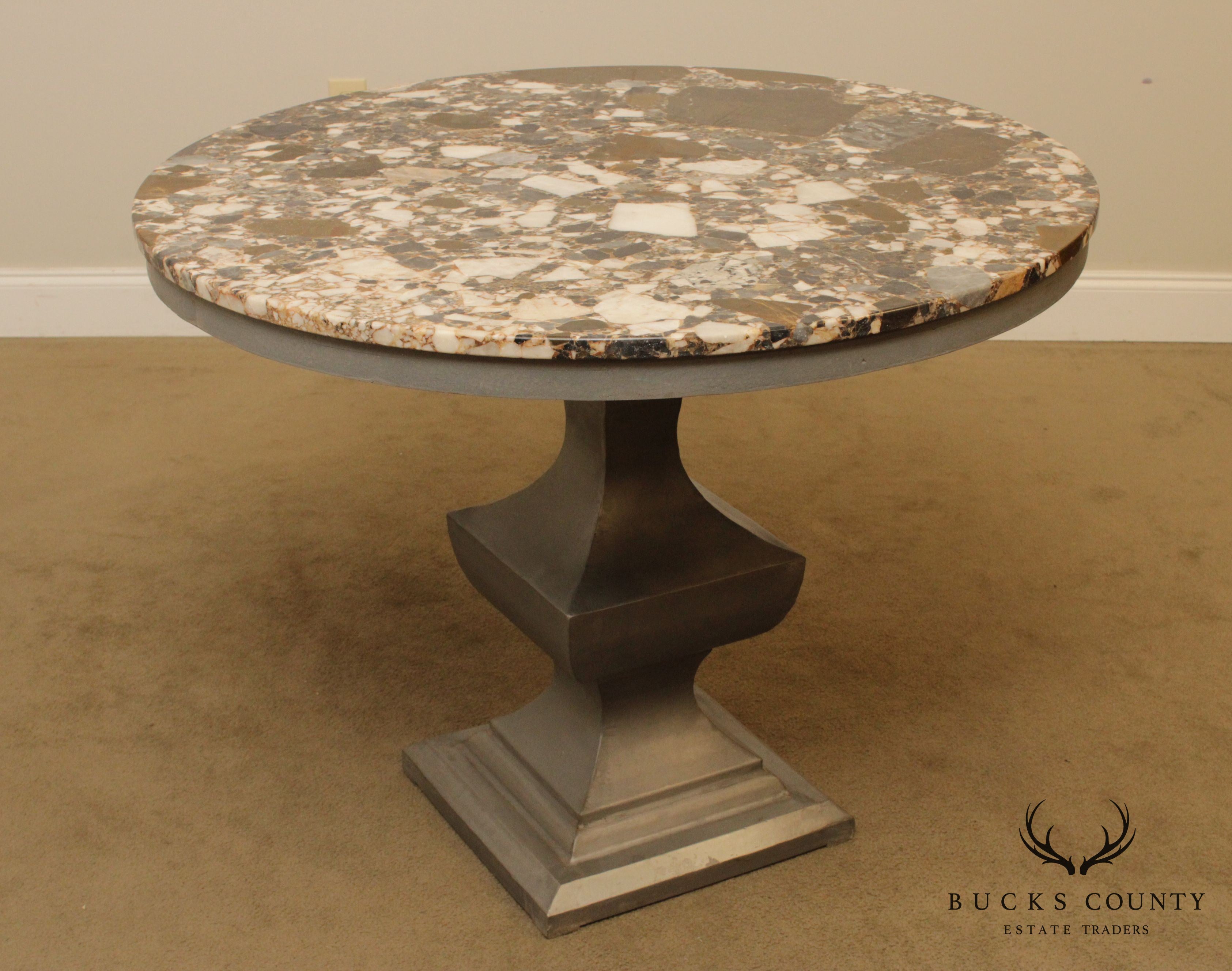 Mid Century 40 inch Round German Marble Metal Wrapped Center Table