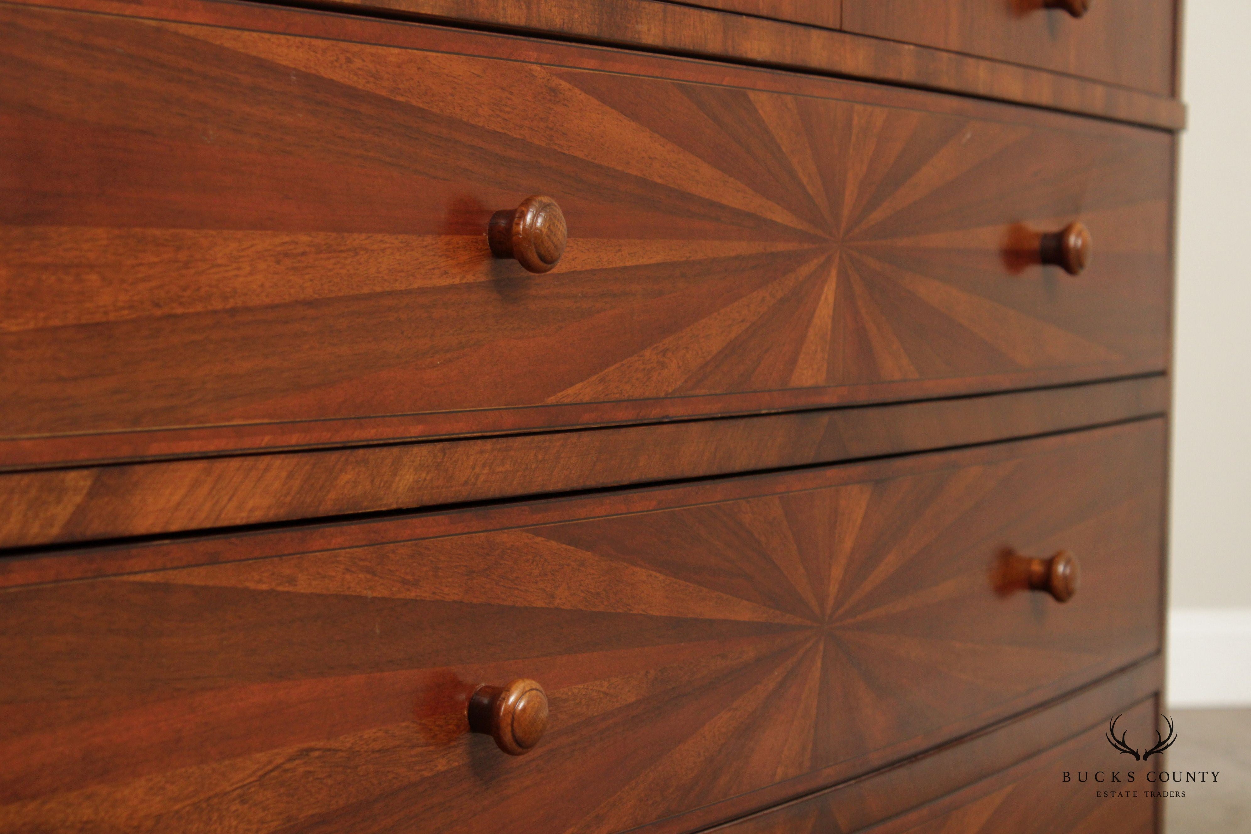 Italian Regency Style Sunburst Inlaid Bowfront Chest of Drawers