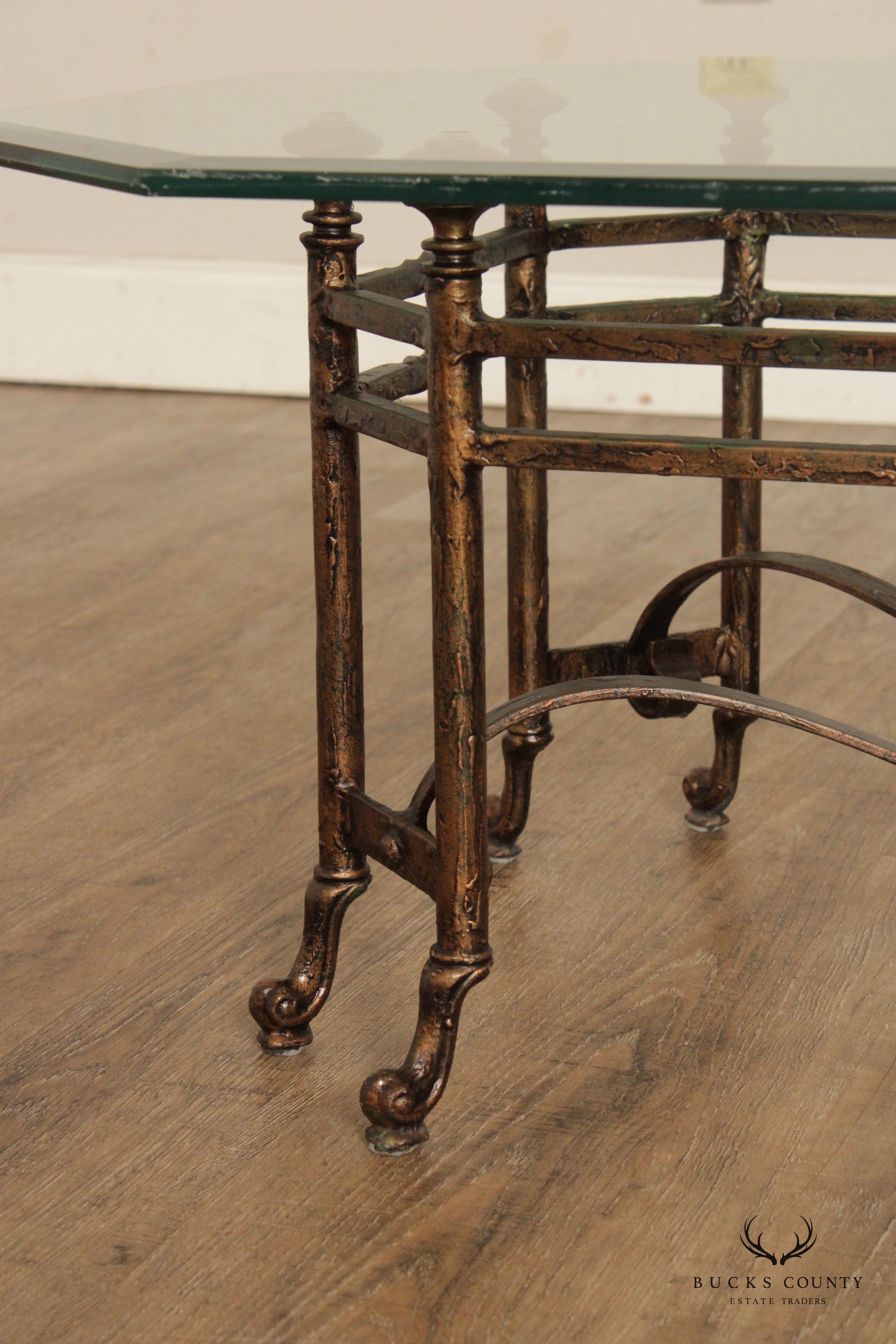 Regency Style Wrought Iron Glass Top Coffee Table