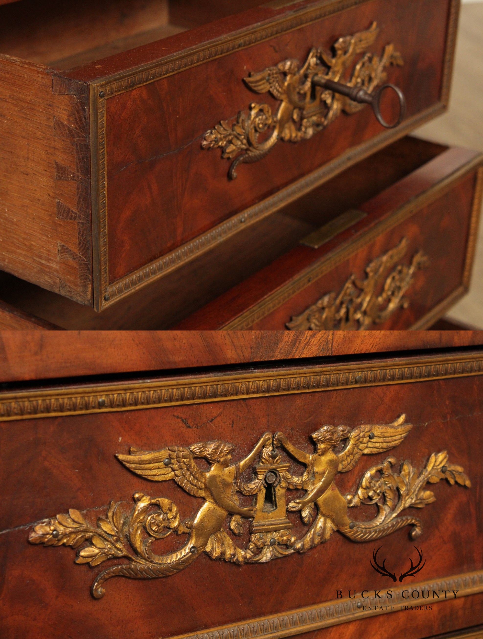 French Empire Style Gilt Bronze Mounted Mahogany Secretaire a Abattant