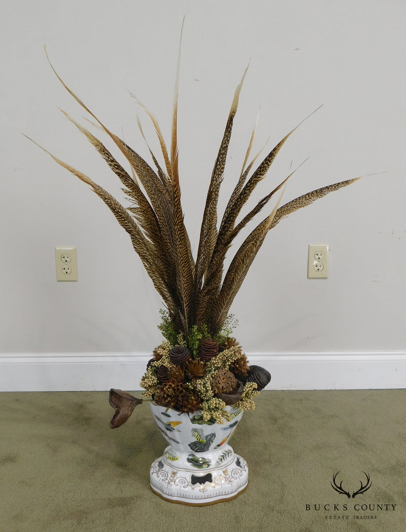 Chelsea House Porcelain Bowl Vase on Base with Feathers
