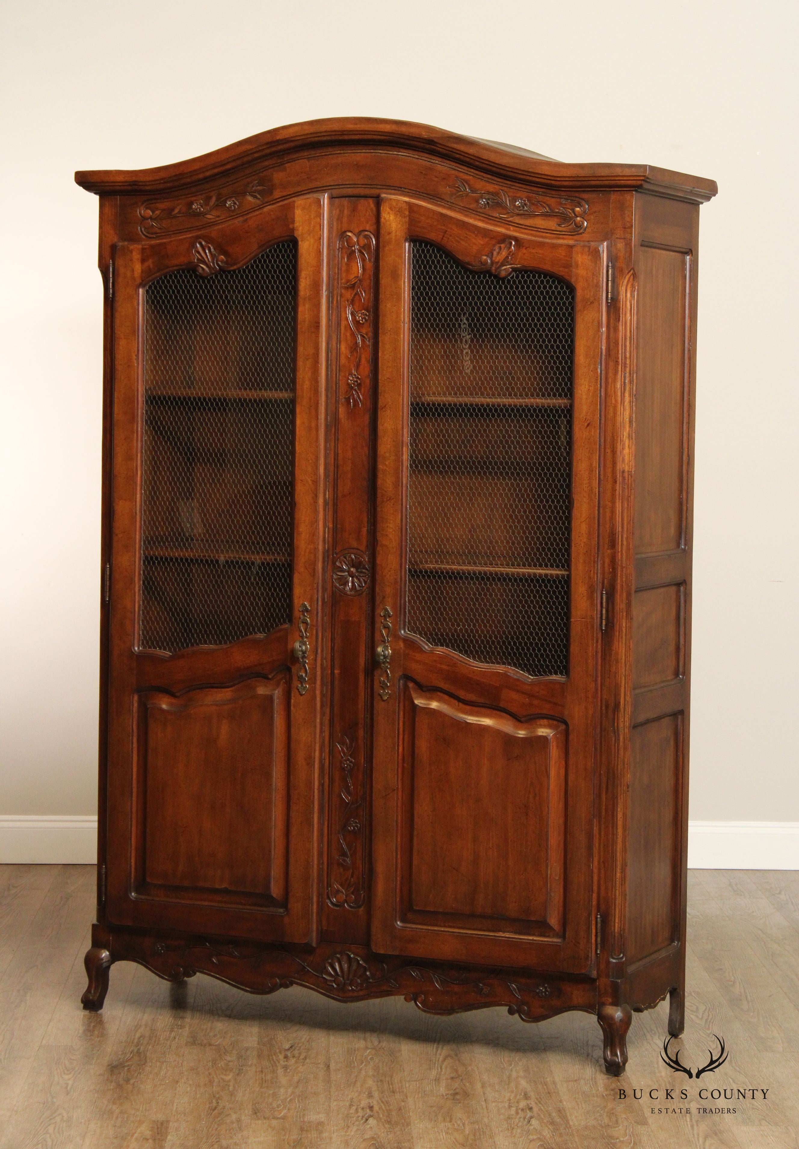 Wellesley Guild French Country Style Hand Carved Display Armoire Cabinet