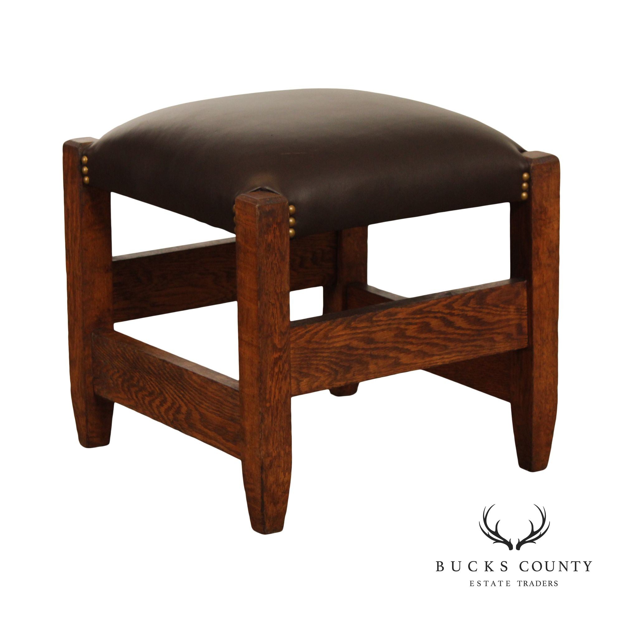 Antique Mission Oak and Leather Footstool