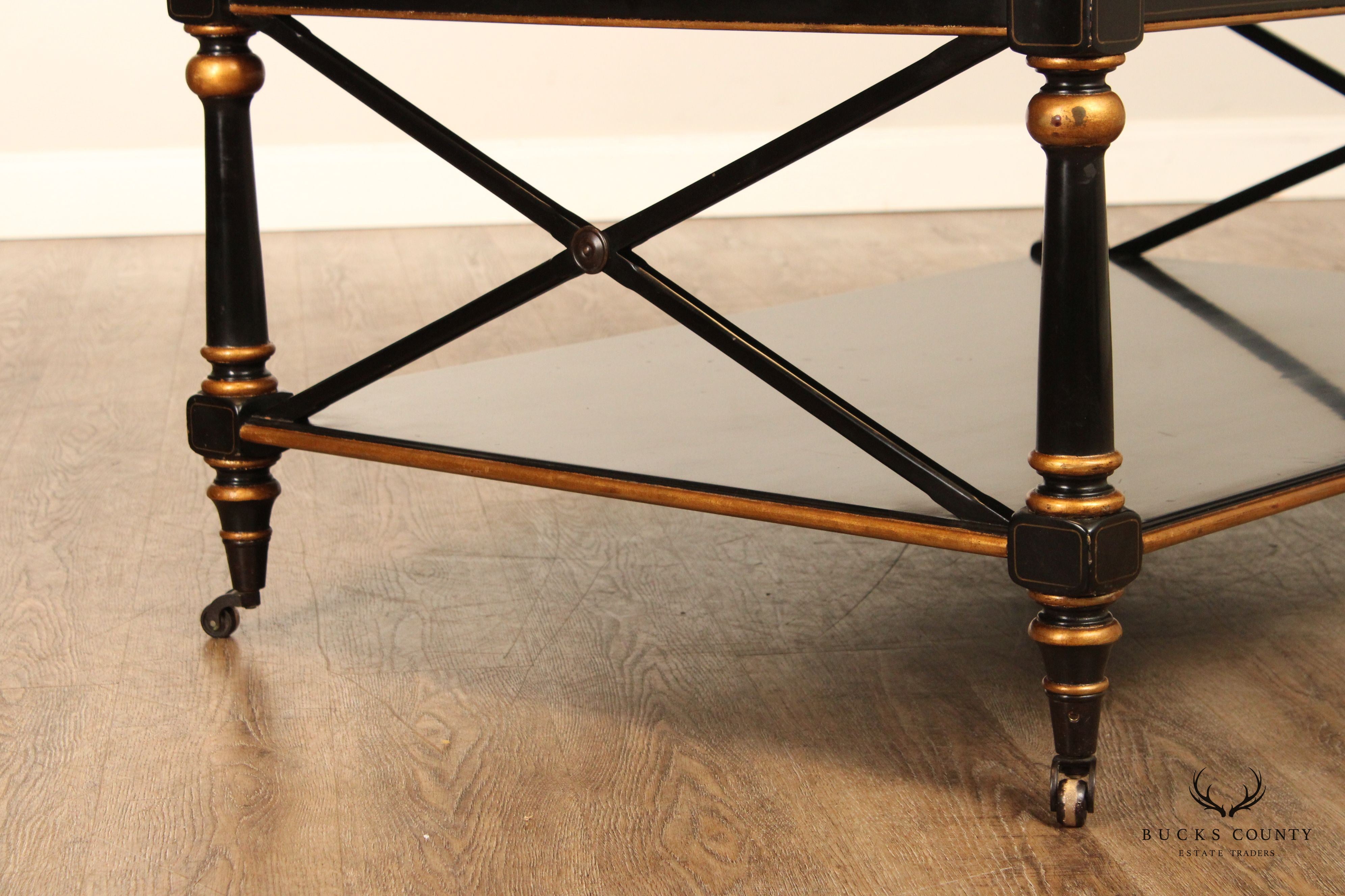 Italian Regency Style Ebonized and Partial Gilt Coffee Table