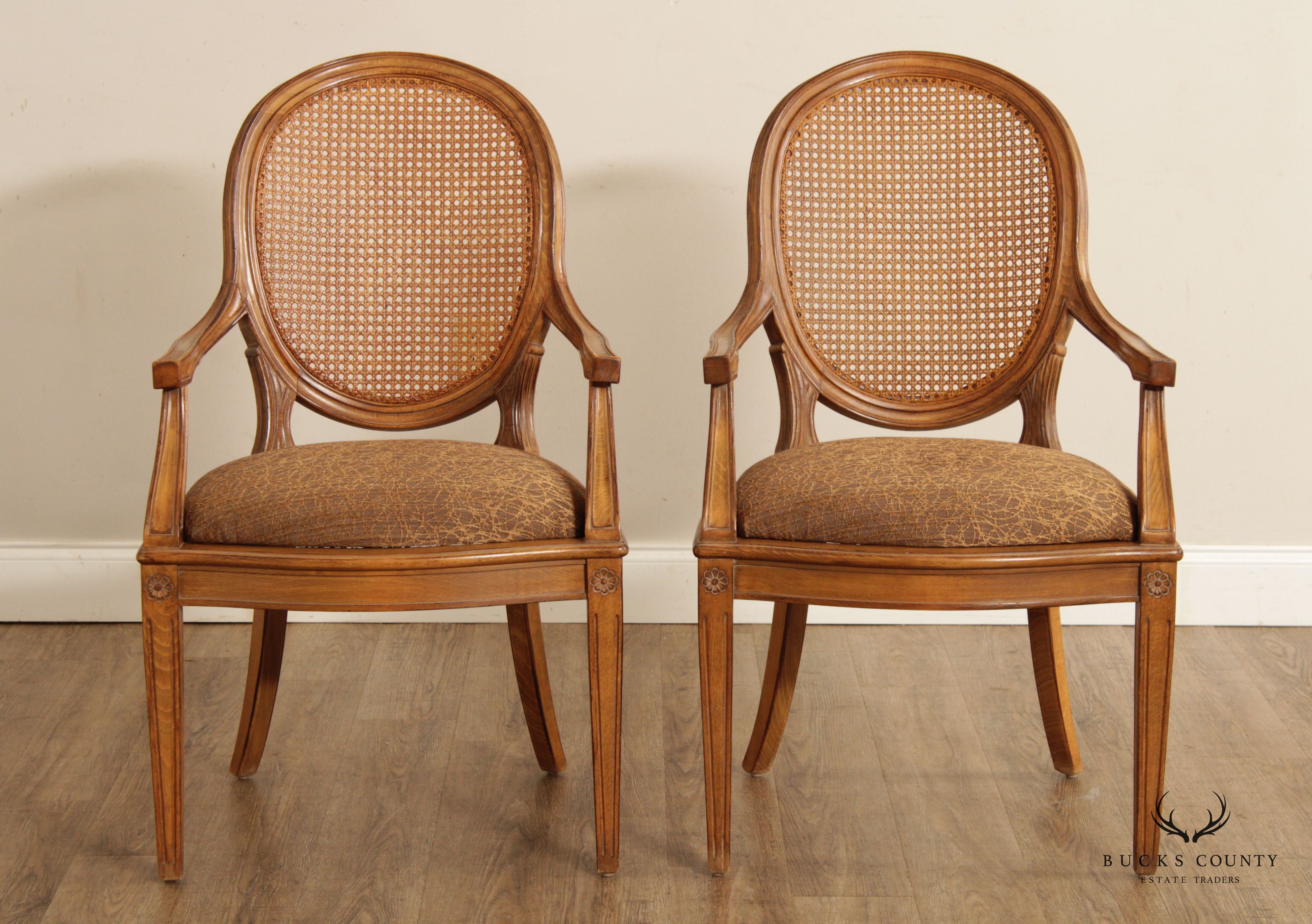 Kreiss Oval Cane Back Regency Style Pair Armchairs