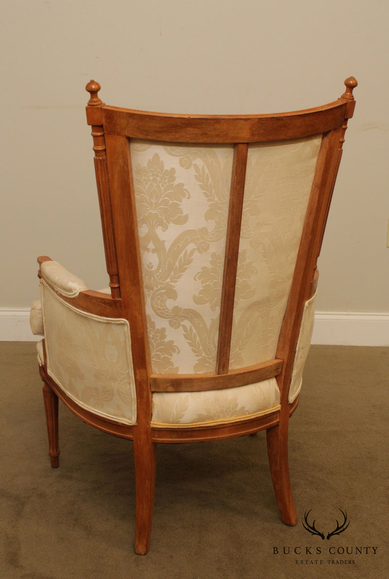 French Louis XVI Style Vintage Pair High Back Bergere Chairs