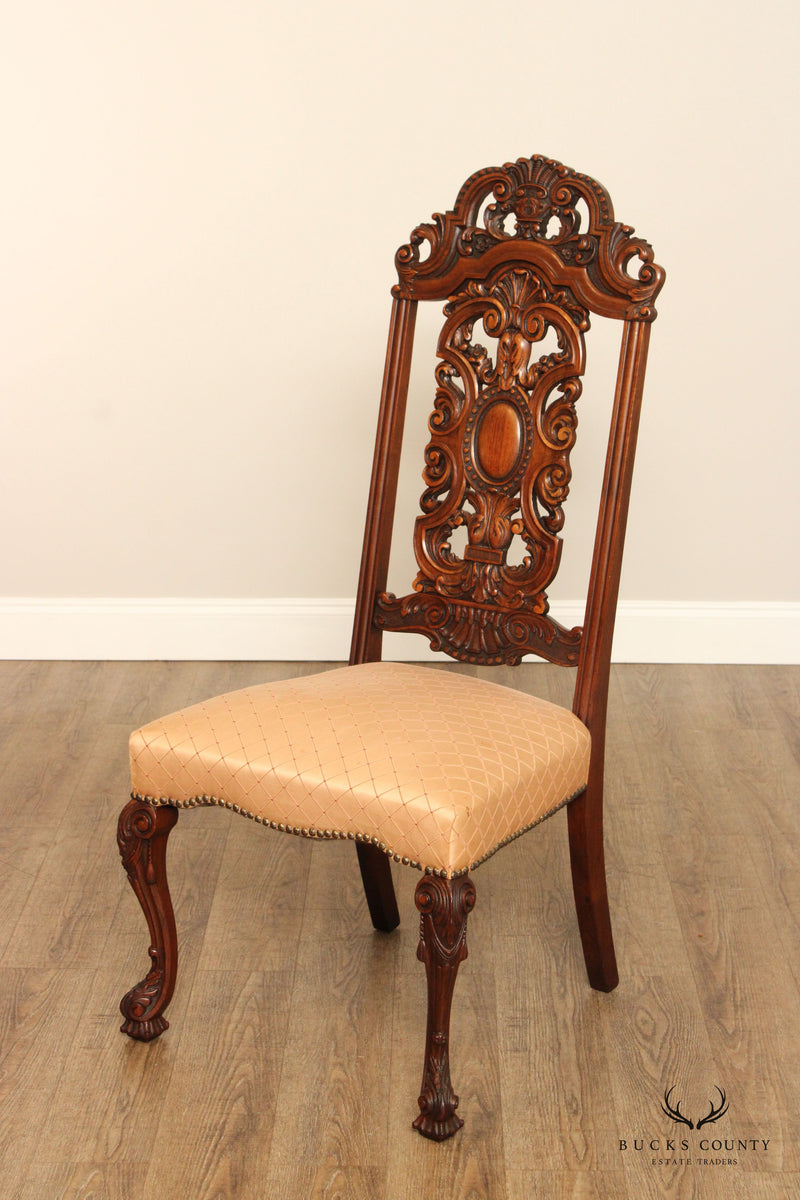 1920's Georgian Rococo Style Set of Six Carved Walnut Dining Chairs
