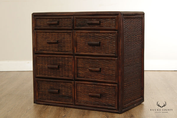 British Colonial Style Vintage Rattan Wicker Chest of Drawers