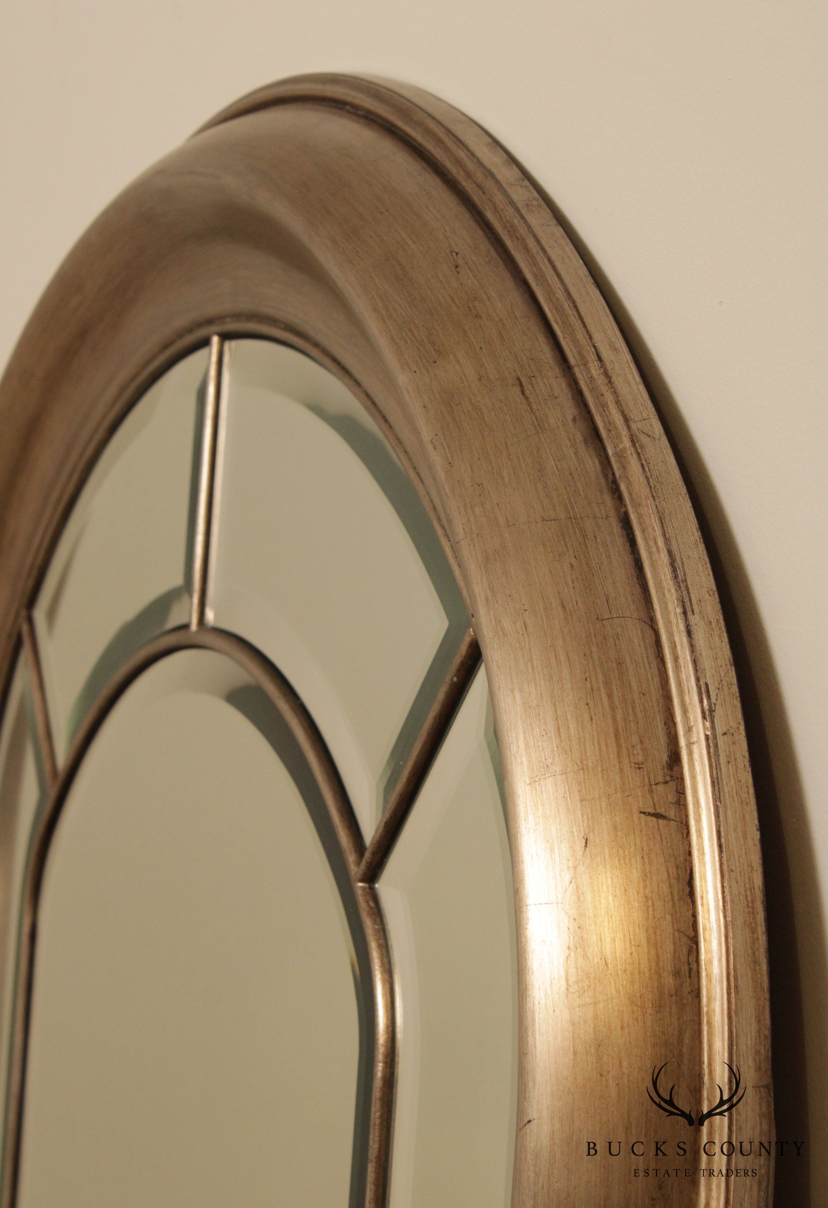 Large Silver Finished Arched Beveled Mirror