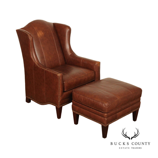 Bassett Furniture 'Fleming' Leather Wing Lounge Chair and Ottoman