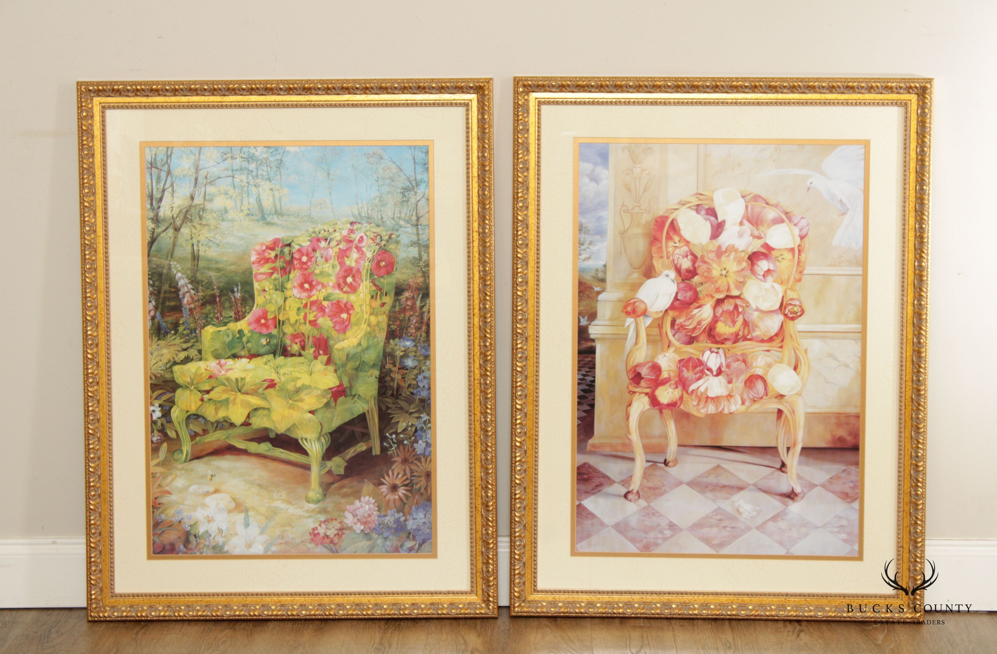 Timothy Martin 'Hollyhock' and 'Travertine Tulips' Set Of Two Art Prints