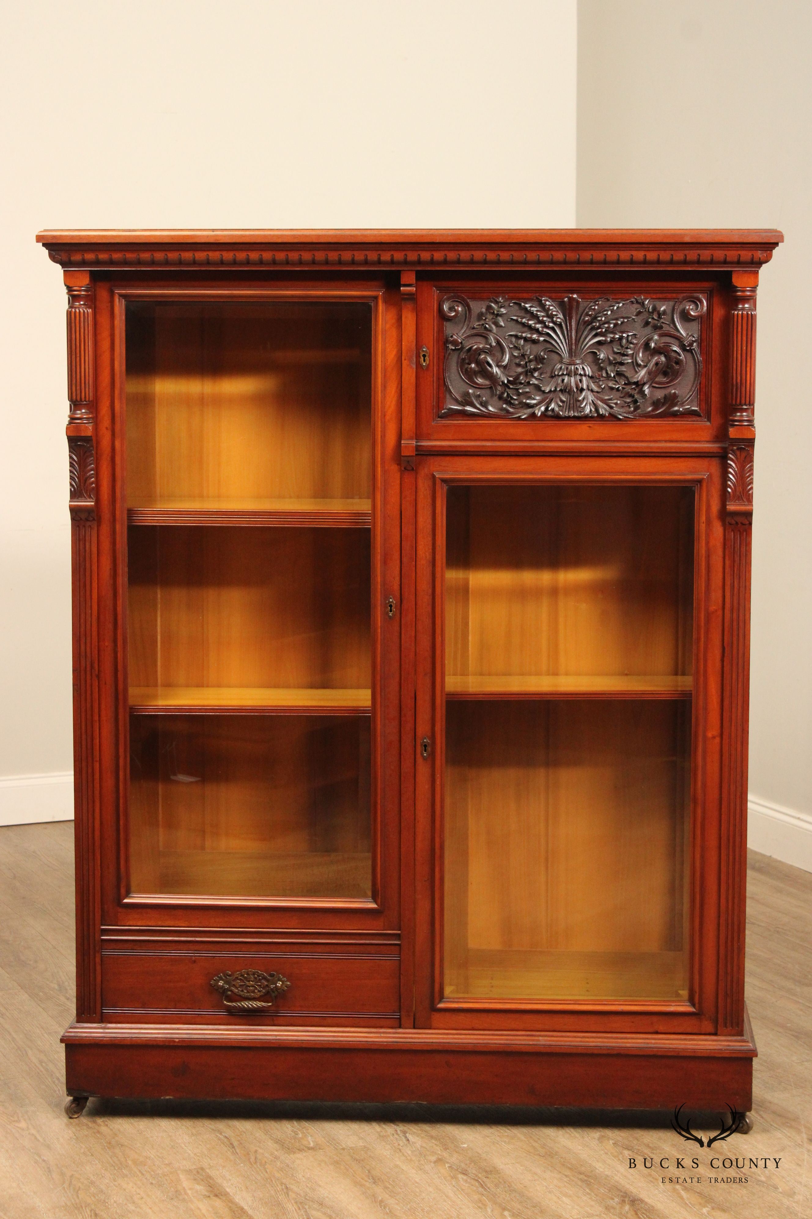 Antique Renaissance Revival Carved Mahogany Bookcase