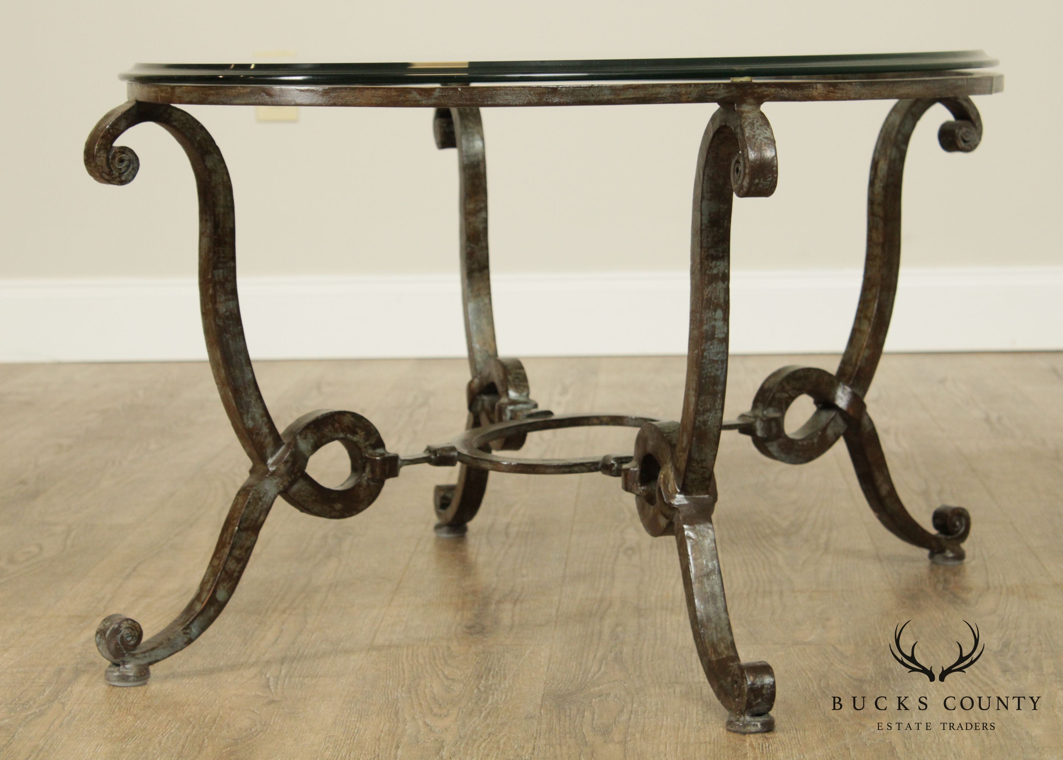 Quality Hand Forged Steel Oval Glass Top Coffee Table