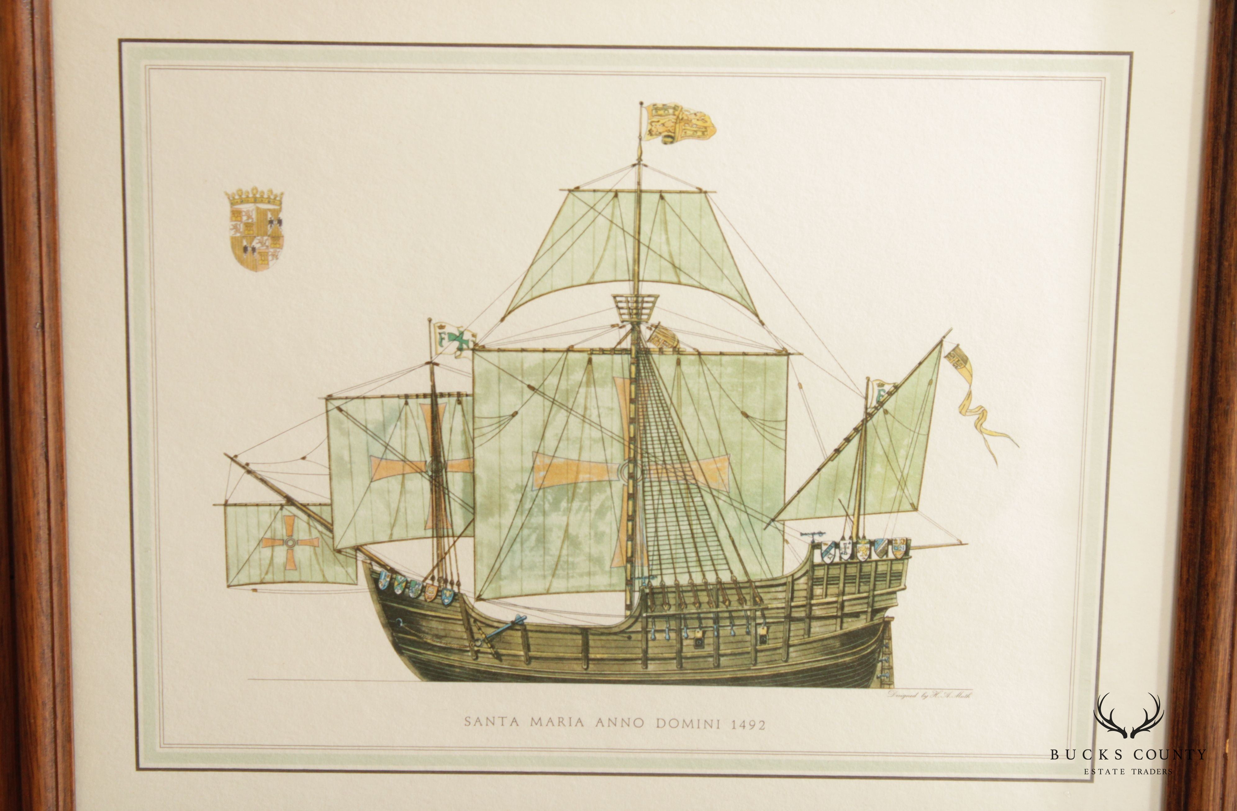 Vintage Santa Maria Anno Domini Maritime Lithograph Print