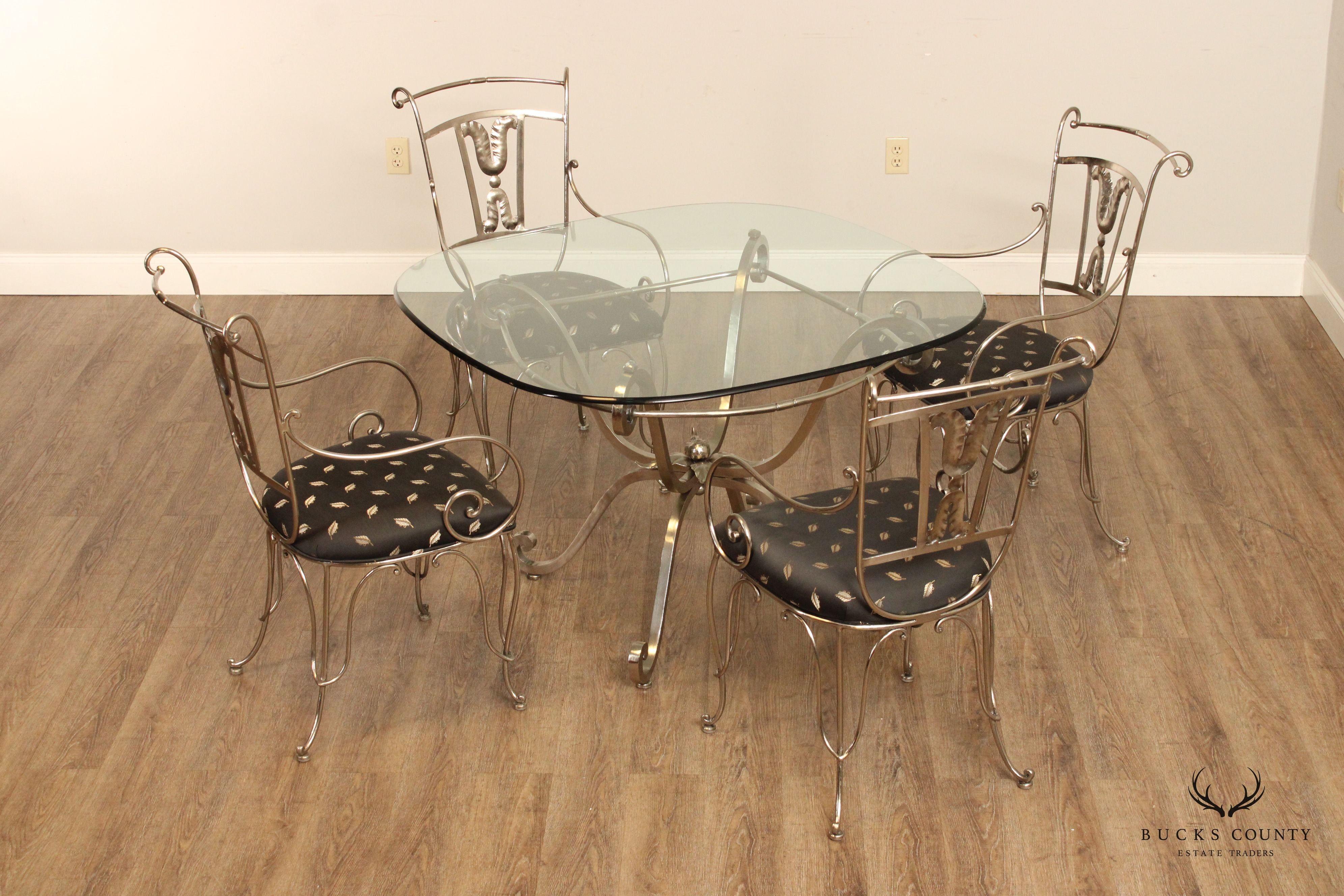 Contemporary French Style Polished Steel 5-Piece Dining Set