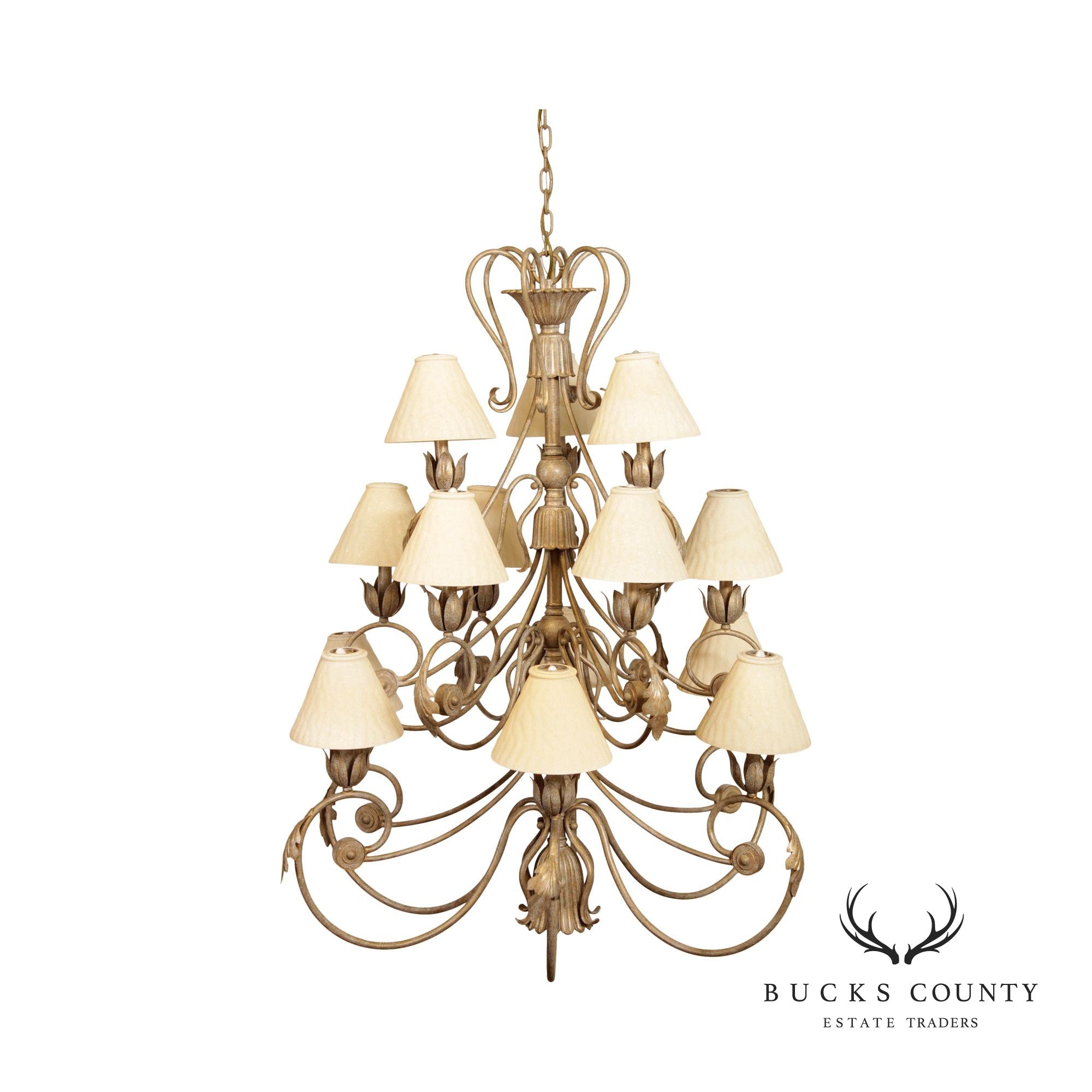 Wrought Iron Rosette 16-Light Chandelier