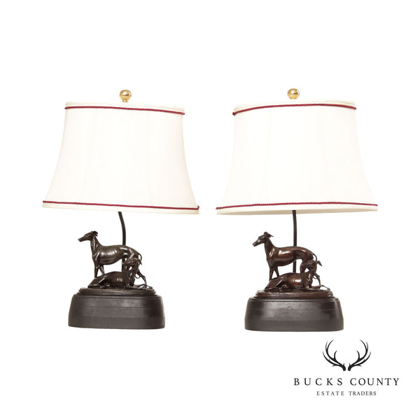Frederick Cooper Pair of Bronze Greyhound Table Lamps