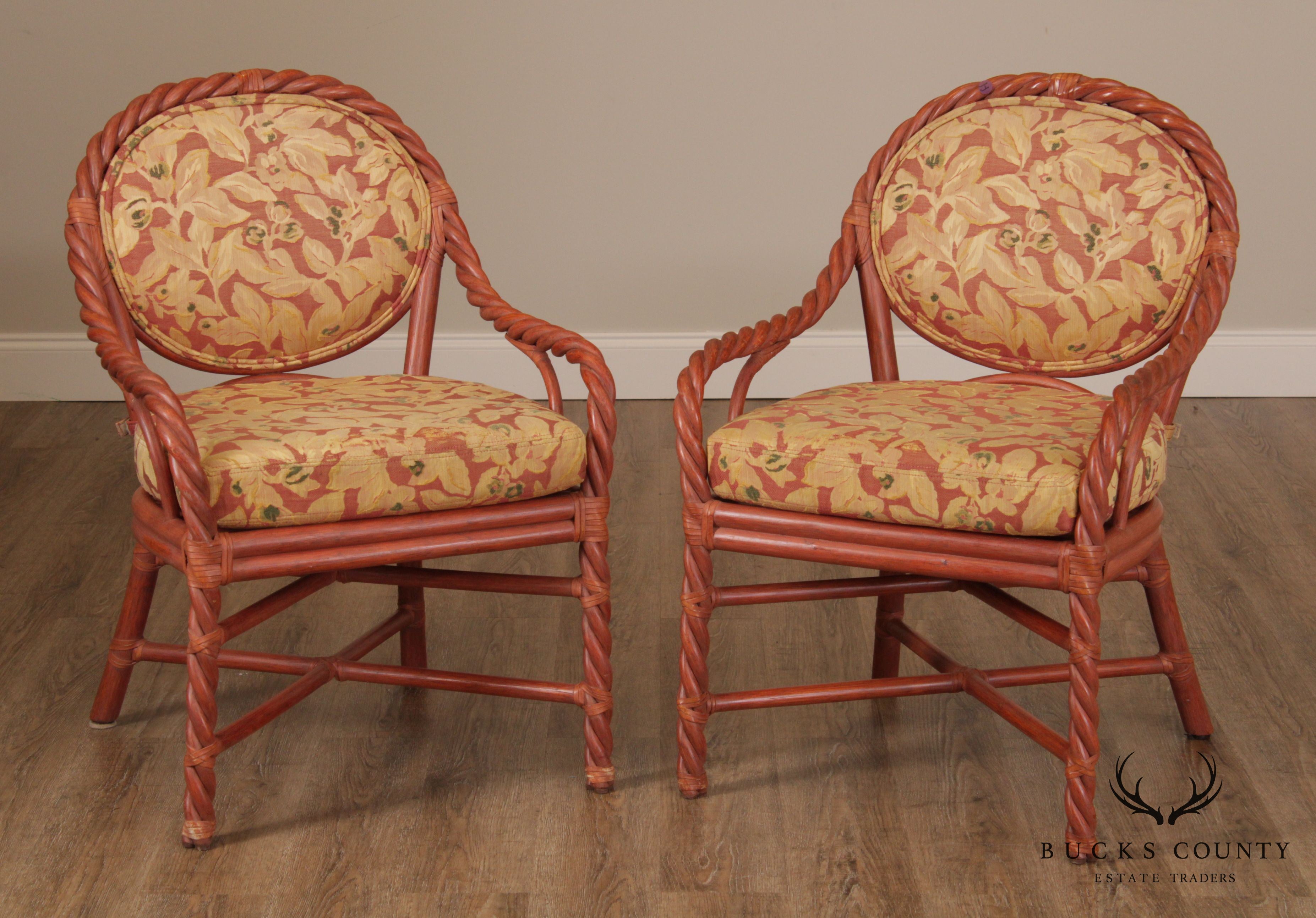 McGuire of San Francisco Pair Painted Twisted Rattan Armchairs (B)