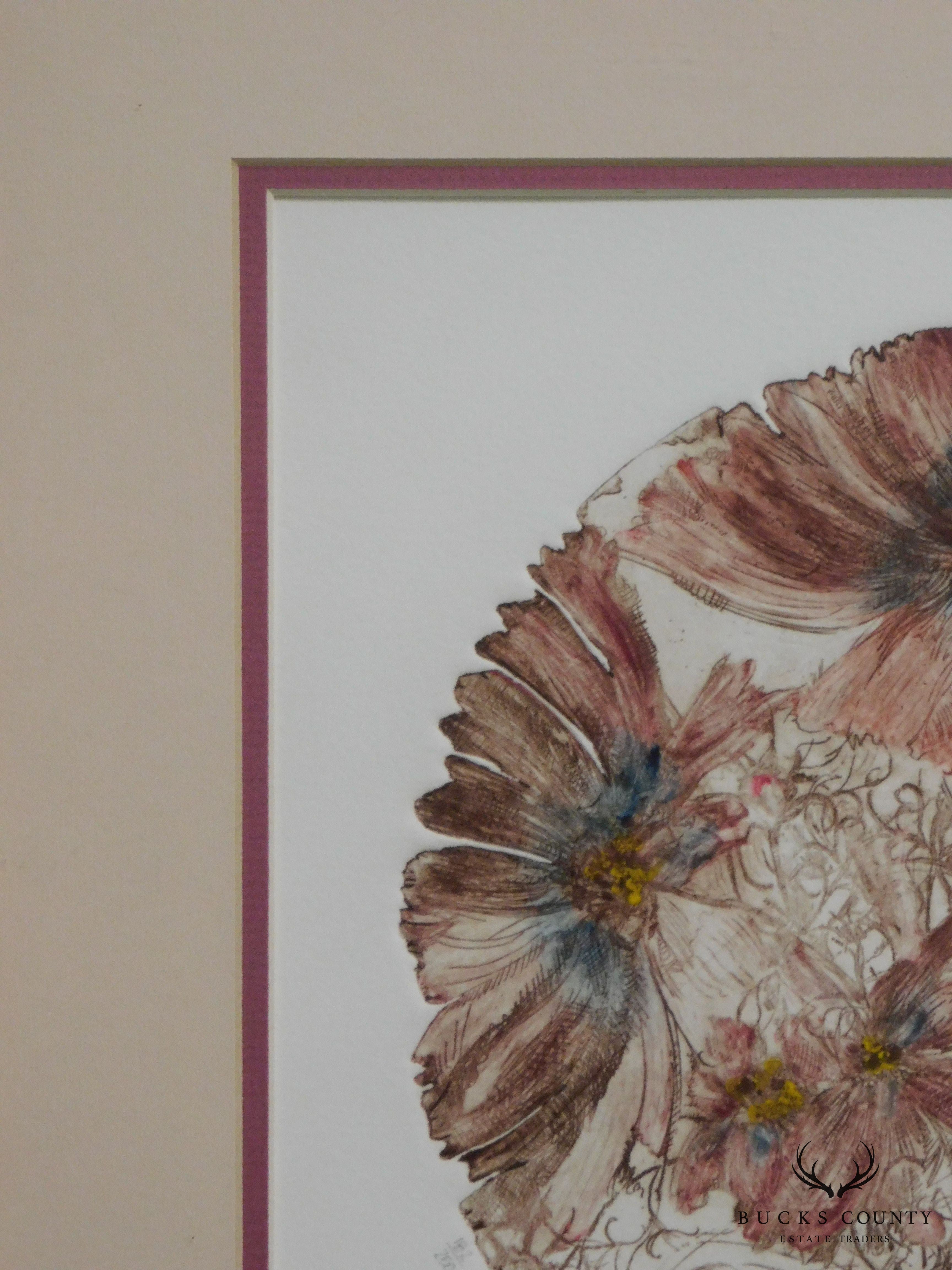 Framed, Hand-Colored Limited Edition Etching by Joanne Isaacs "Cosmos in Tapio Wirkkala"